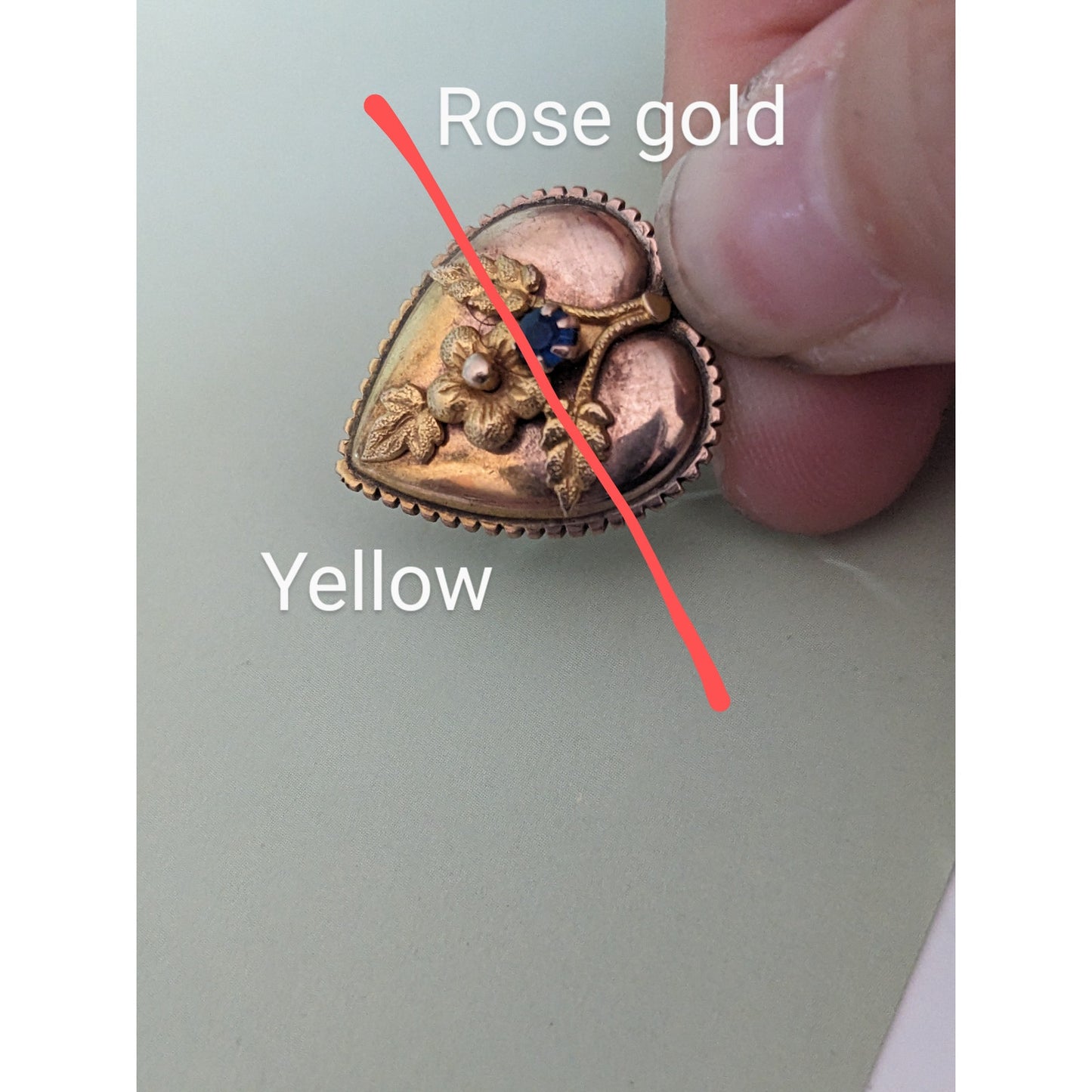 Vintage Unmarked 10k Gold Heart Pendant with Flower and Blue Stone