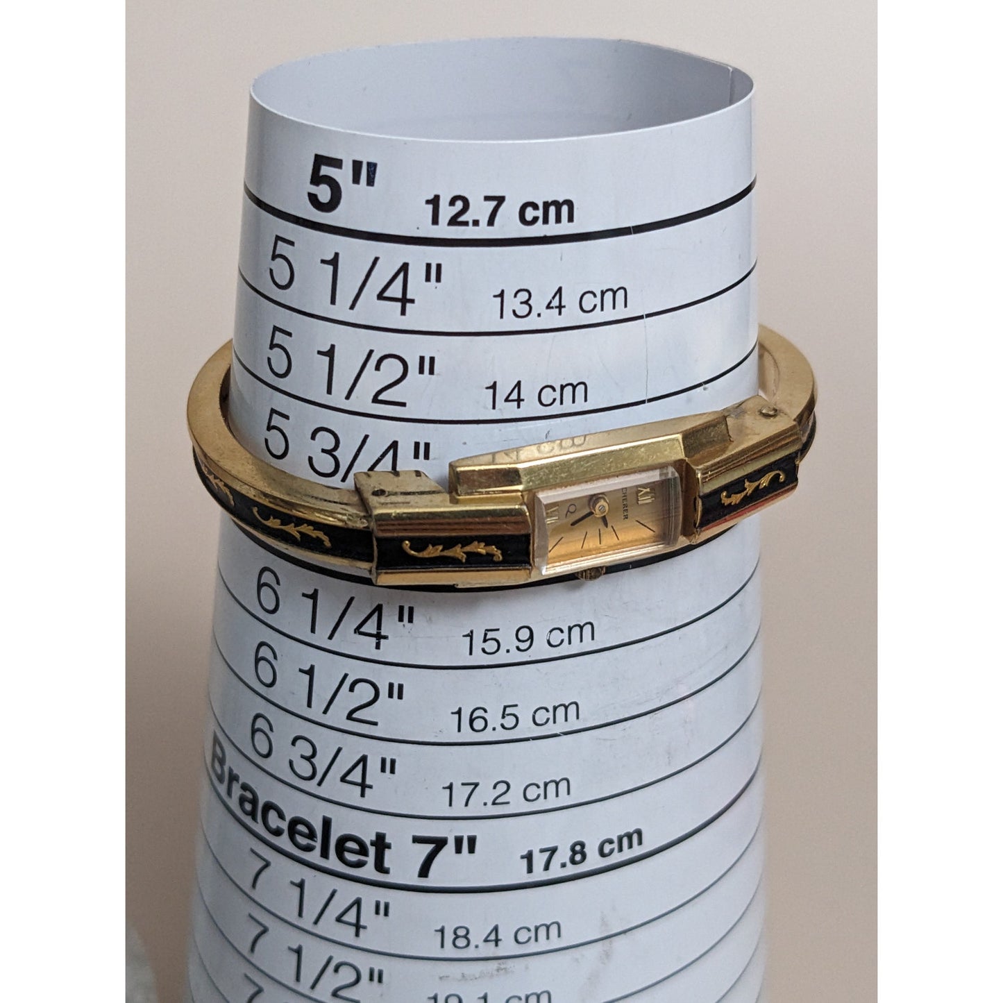 Vintage Andre Mouche Silver Tone Bangle Watch with Blue Floral Enamel Working