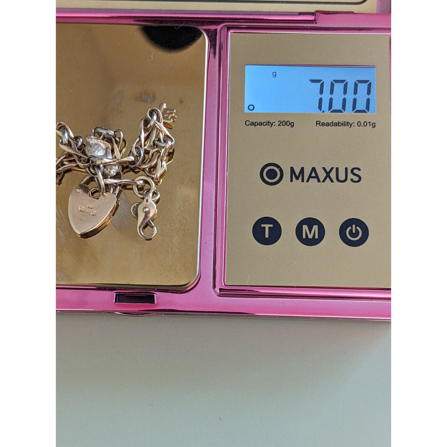 Estate 14k Yellow Gold Chain Bracelet 6in with Heart Cat Key Charms