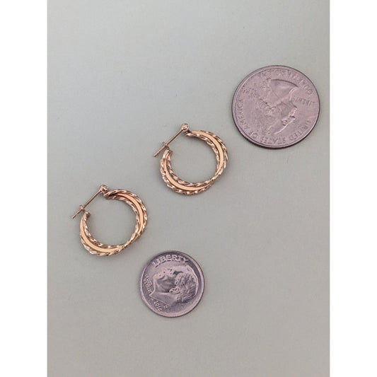 Estate 14k Yellow Gold 3 Layered Twist Wire Hoop Earrings