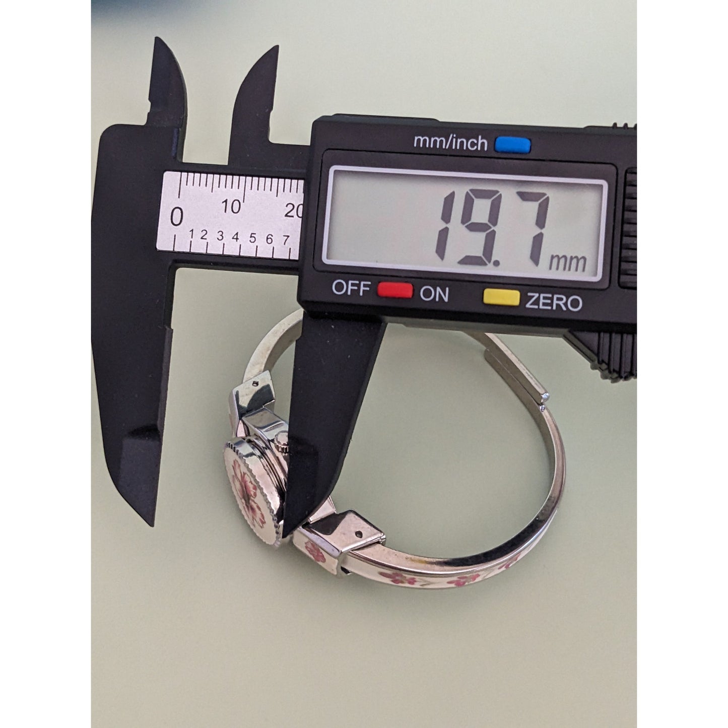 Vintage Andre Mouche Peekaboo Bangle Watch White Enamel PinkFlowers