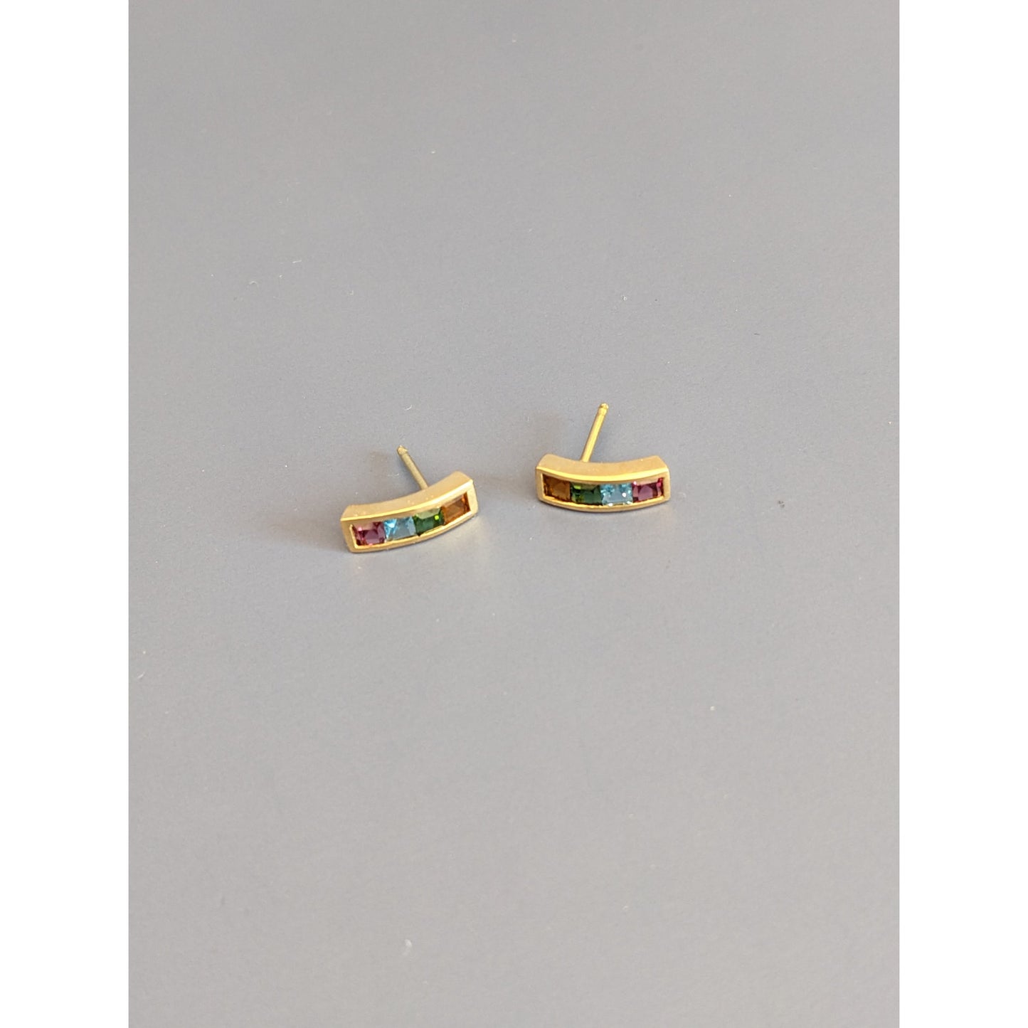 Estate 18k 750 Yellow Gold Earrings with Multicolor Gemstones