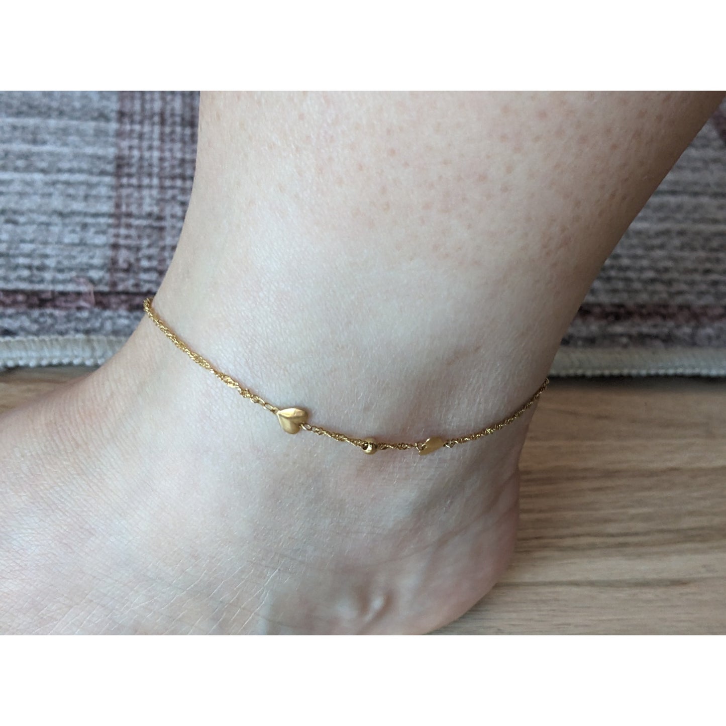 Estate 14k Yellow Gold Hearts on Dainty Chain Anklet 9in