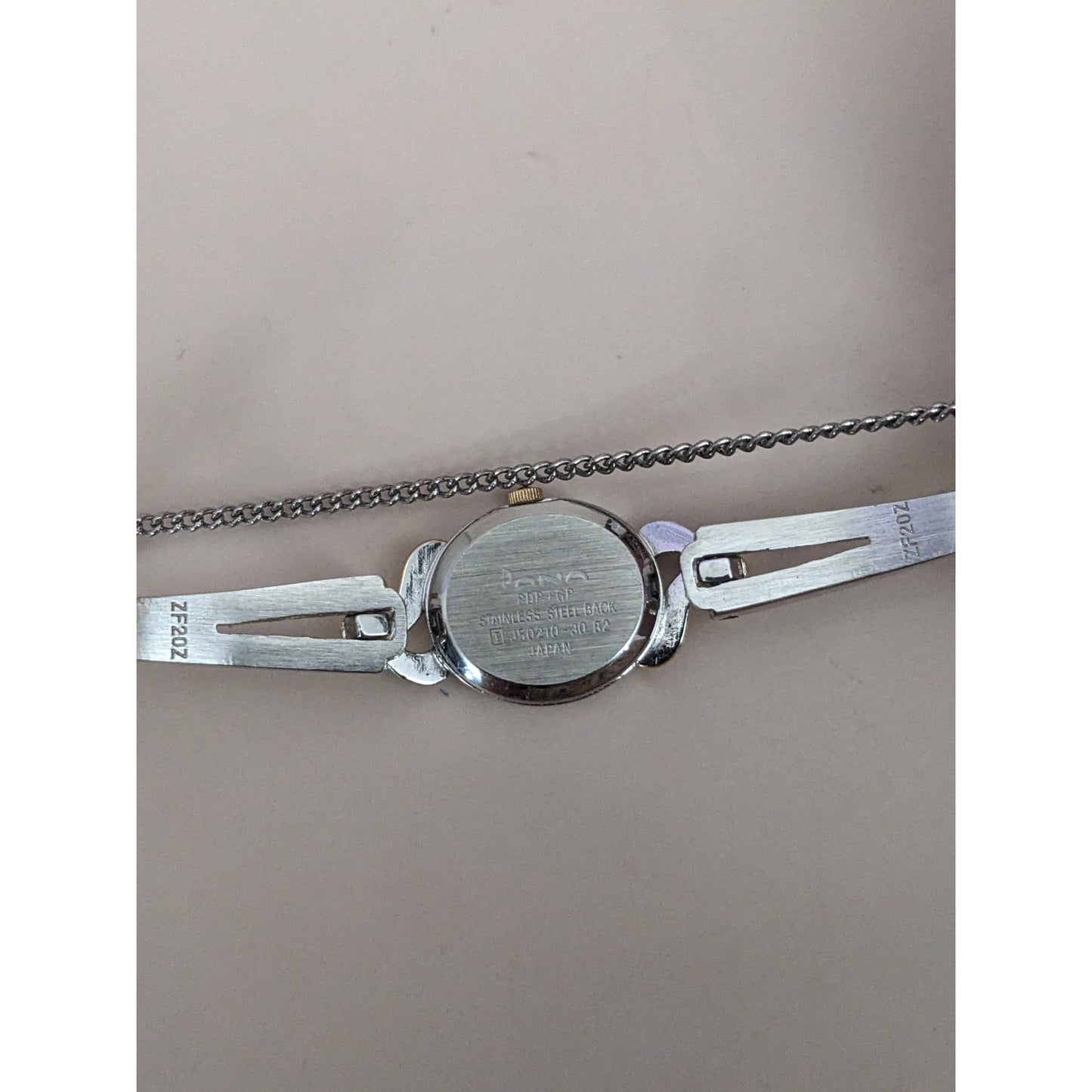 Vintage Andre Mouche Silver Tone Bangle Watch with Blue Floral Enamel Working