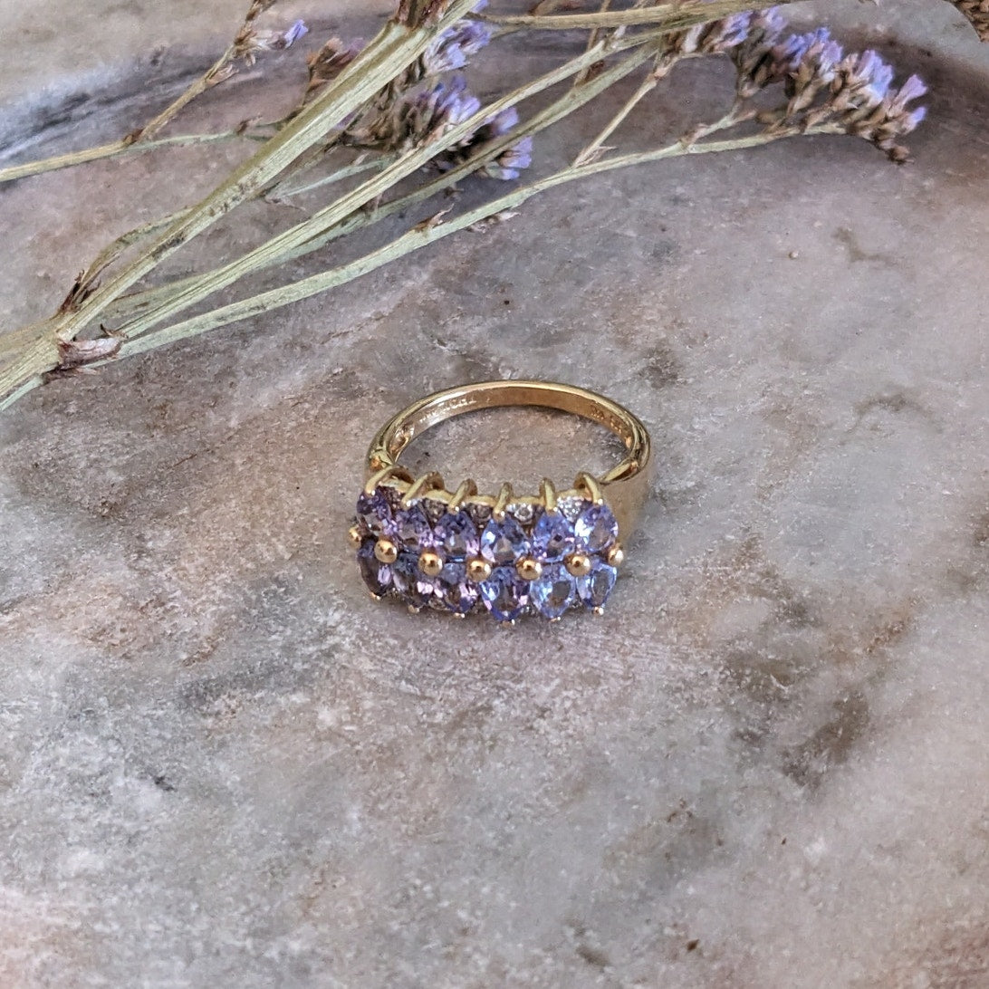 Vintage Tanzanite Diamonds 14K Yellow Gold Ring Size 6US