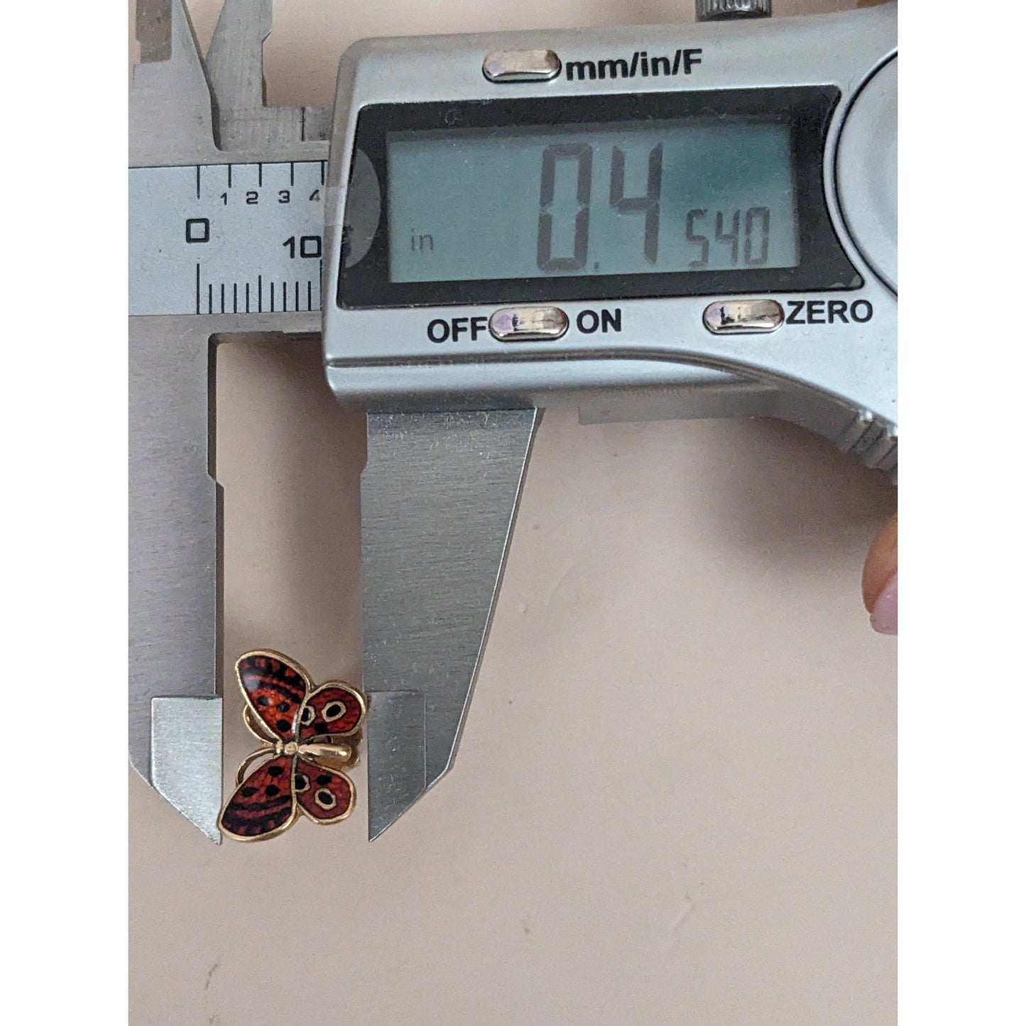 Vintage 14k Yellow Gold Butterfly Enamel Red and Black Stud Earrings