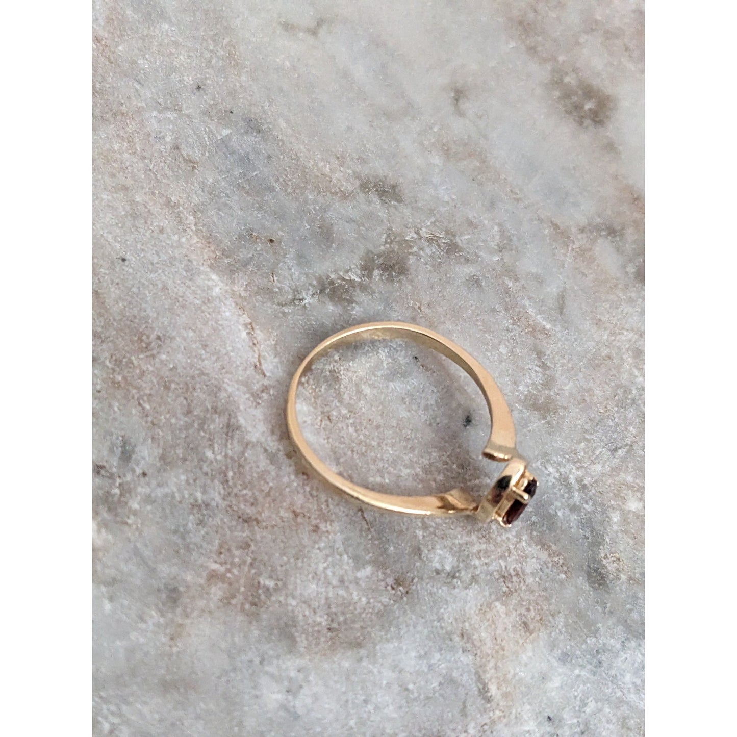 Vintage 14k Yellow Gold Ring with Marquise Red Stone Size 6.5