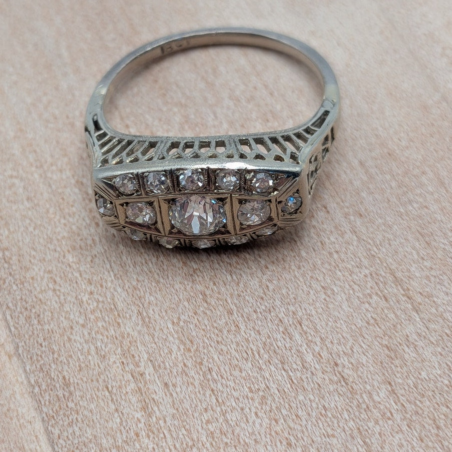 Antique 18k White Gold Cluster Ring Size 5.25 w/ 0.75cttw Diamonds