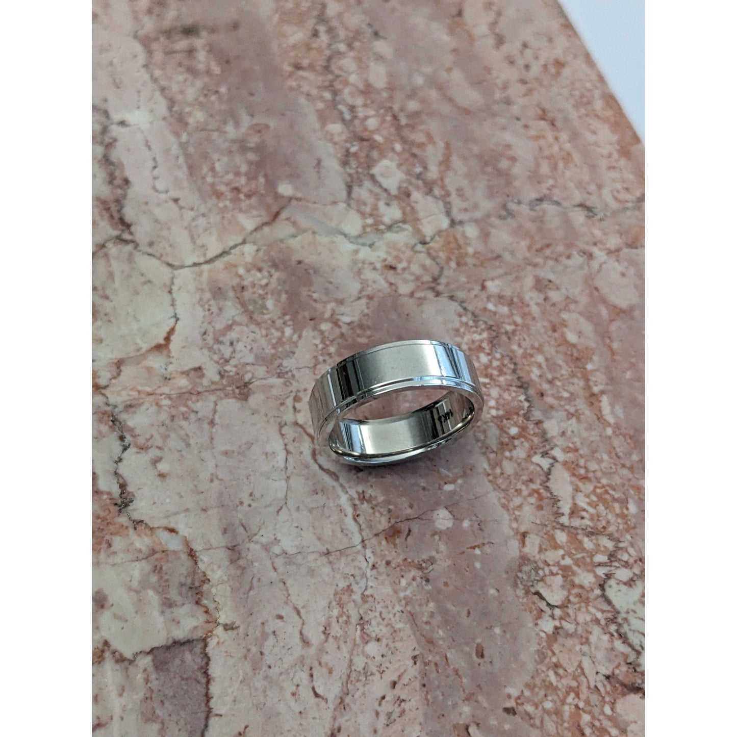 Estate 14k Solid White Gold High Polish Groove Edge Wedding Band Ring Size 6.25