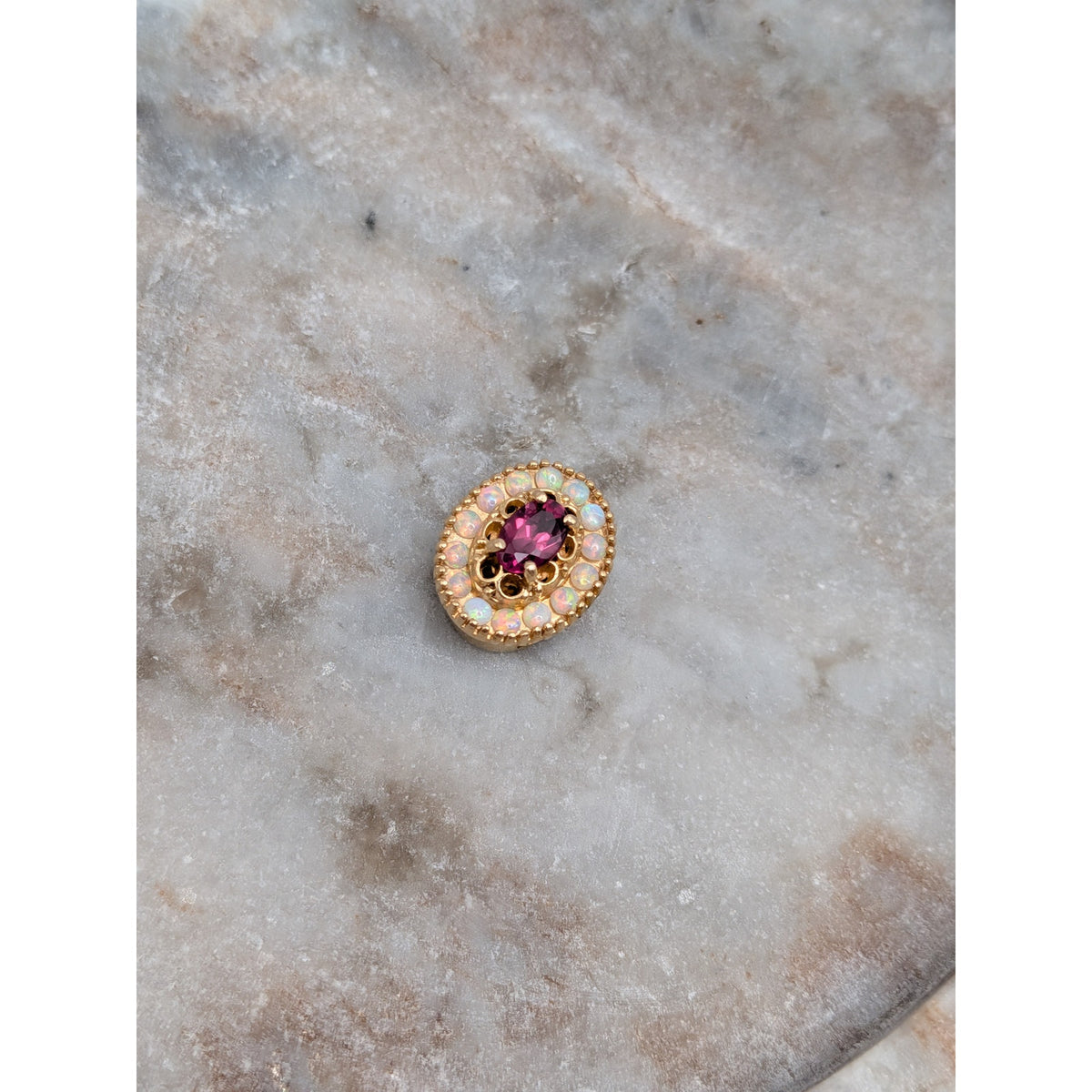 Vintage Old Victoria 14k Gold Bracelet Slide Charm Pink Center & Opals