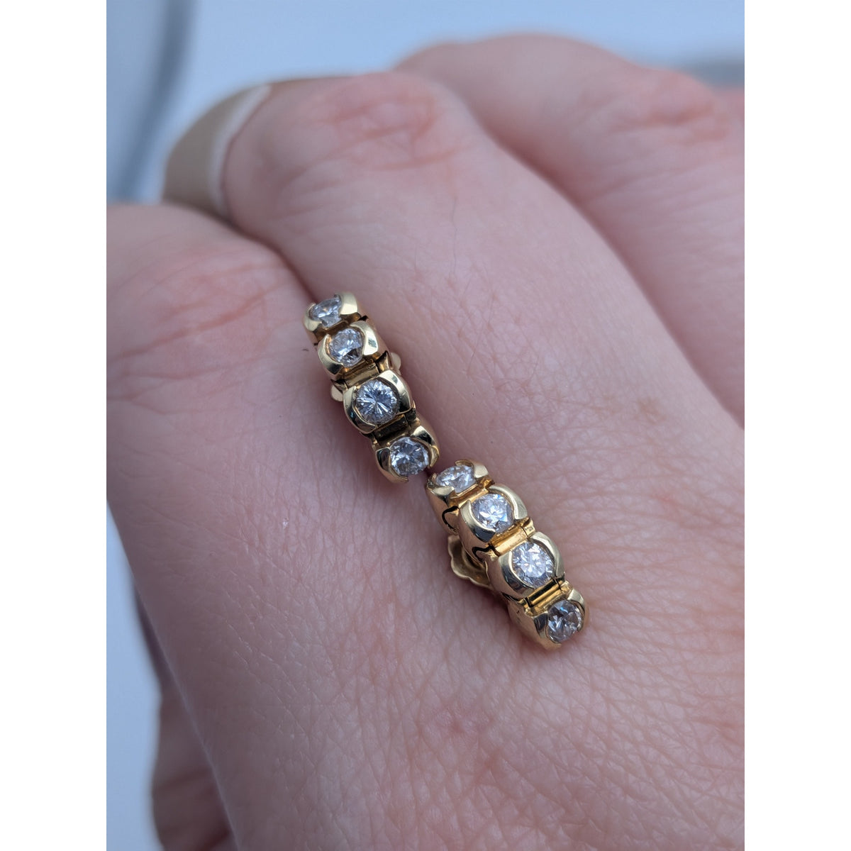 Vintage 18k Solid Yellow Gold Bubble Bezel Graduated Diamonds Push Back Earrings