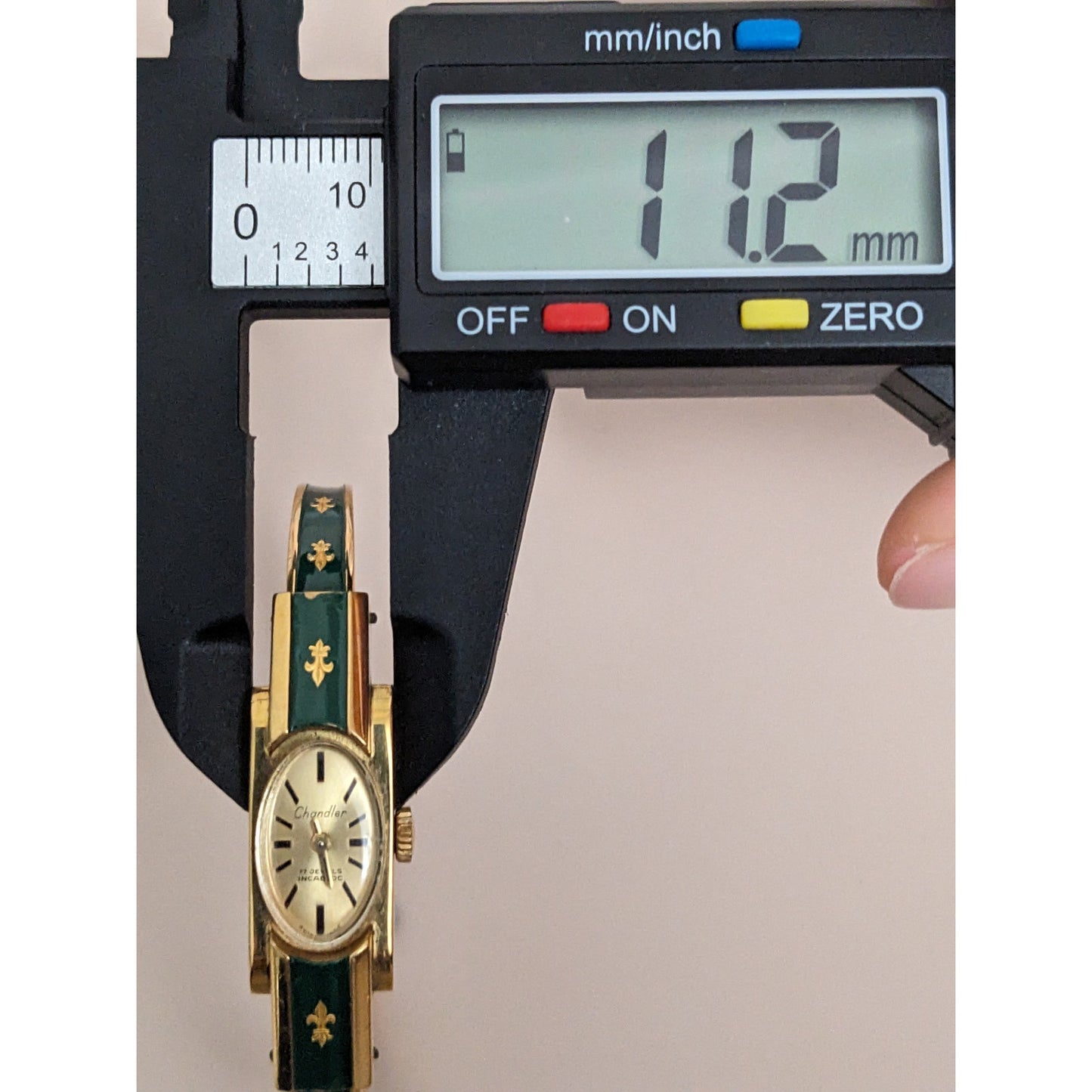 Vintage Andre Mouche Silver Tone Bangle Watch with Blue Floral Enamel Working