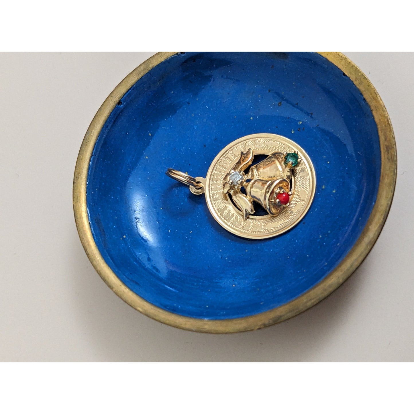 Vintage 14k Yellow Gold Festive Merry Christmas Holiday Bells Pendant