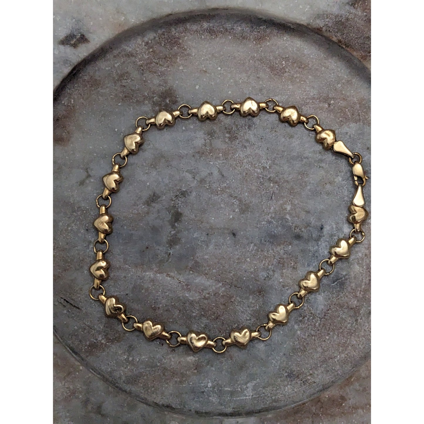 Vintage 14k Yellow Gold Heart Linked Bracelet or Anklet 9in