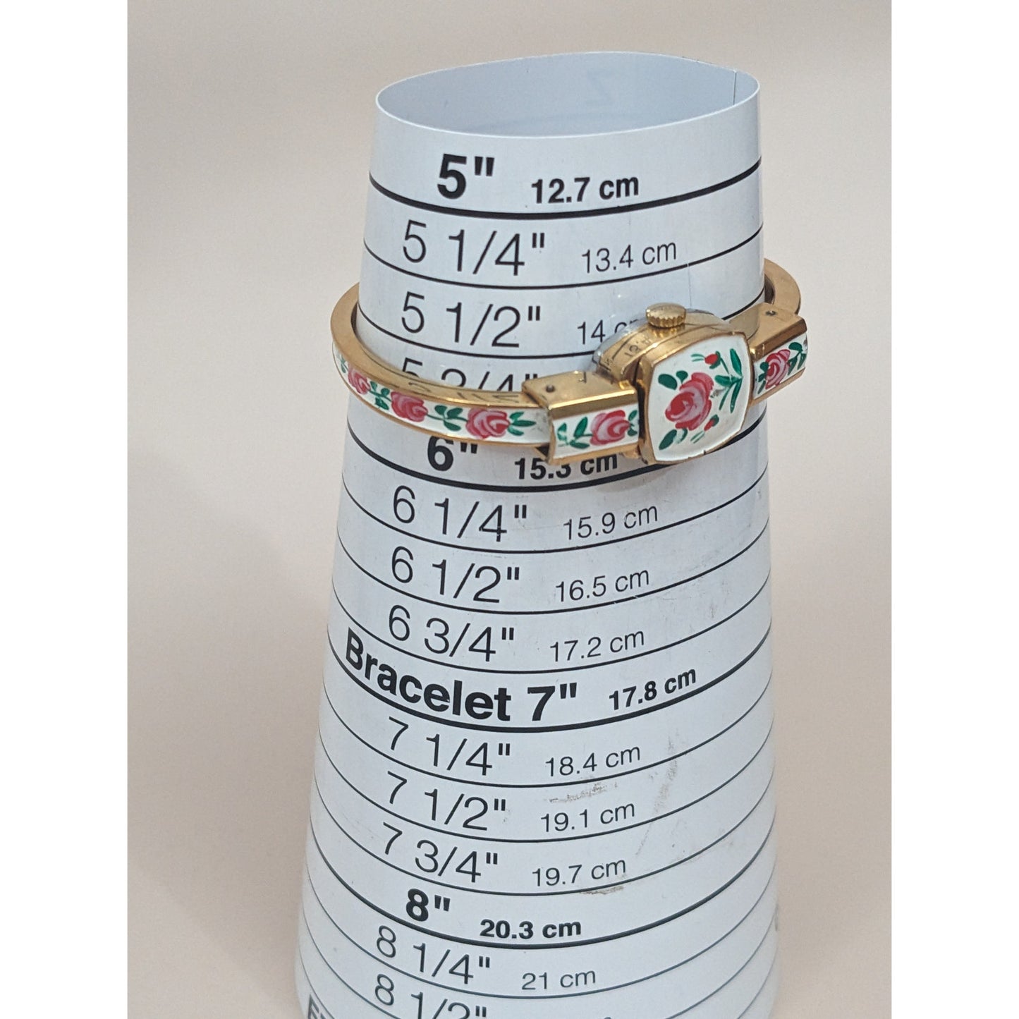 Vintage Andre Mouche Silver Tone Bangle Watch with Blue Floral Enamel Working