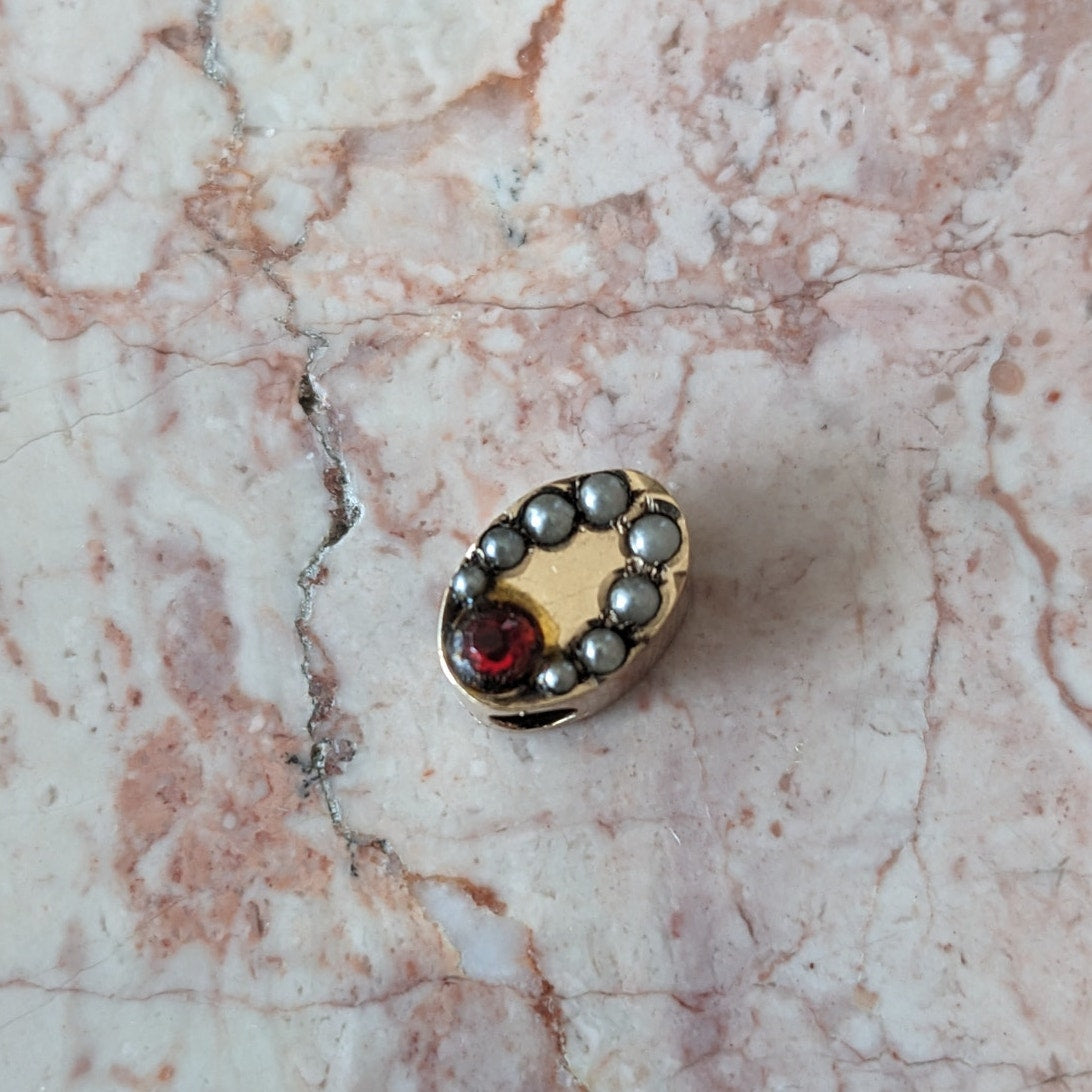 Vintage Unmarked 10k Gold Oval Slider Charm with Pink and White Stones