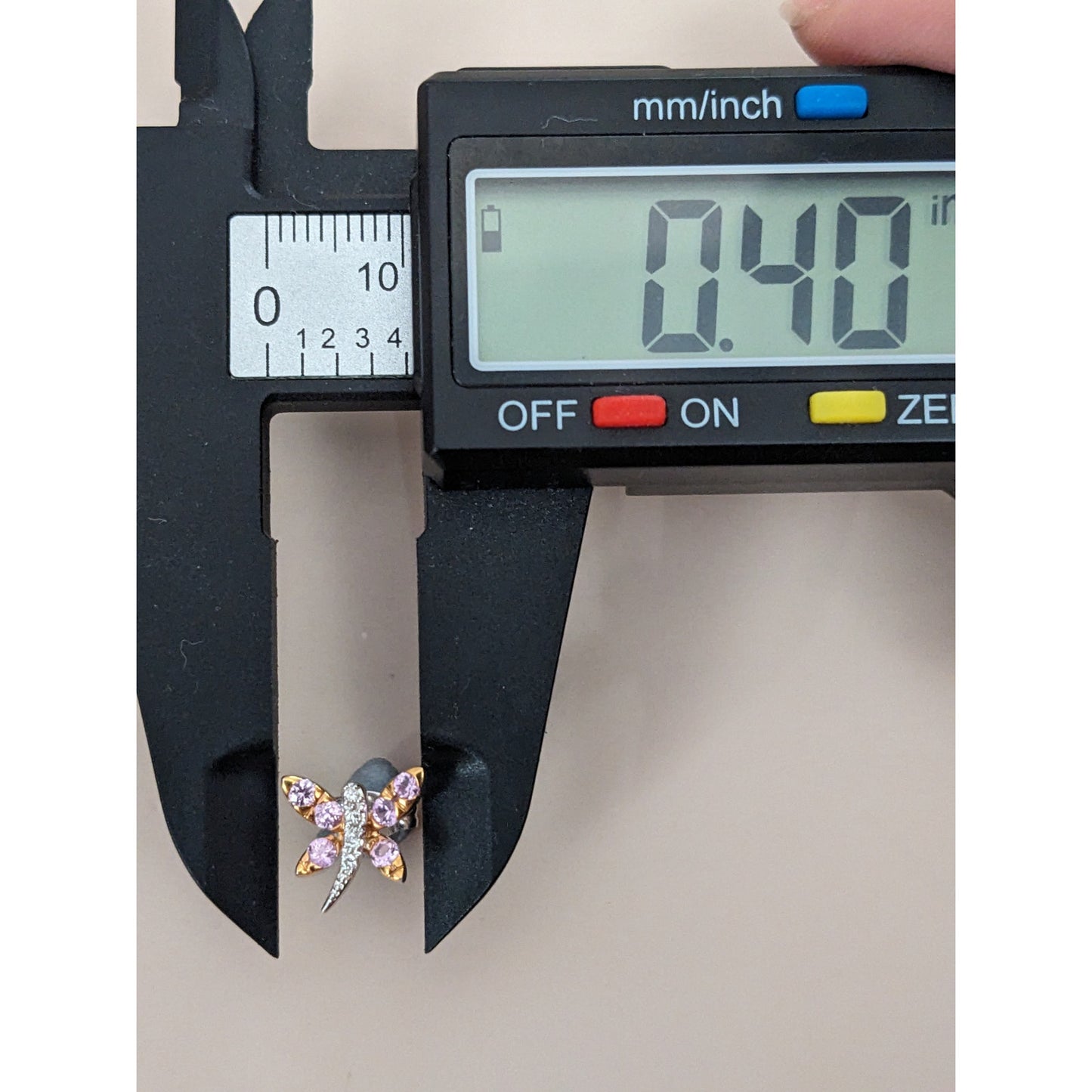 Estate 14k Gold Pink Sapphires and Diamond Dragonfly Stud Earrings