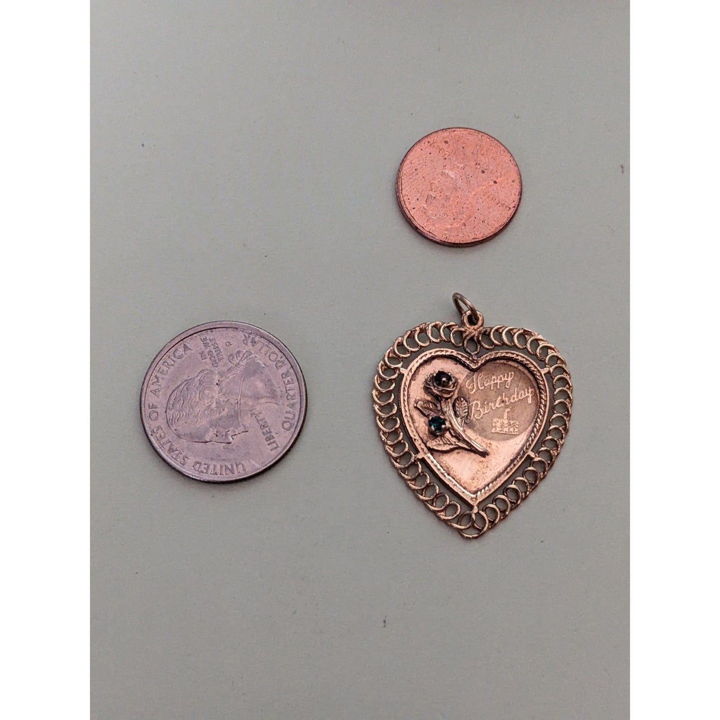 Vintage 14k Yellow Gold Jeweled "Happy Birthday" with Flower Pendant