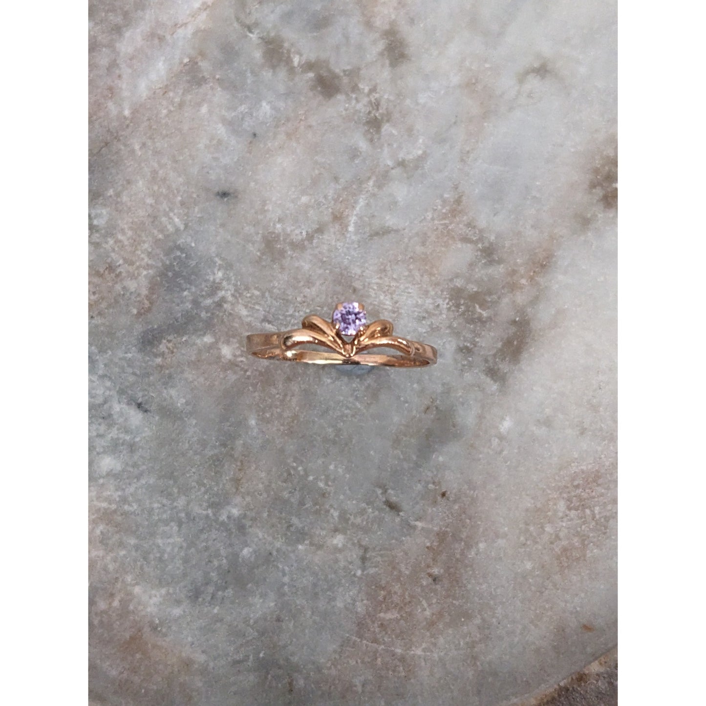 Estate 14k Rose Gold Dainty Purple Stone Tiara Ring Size 7.75