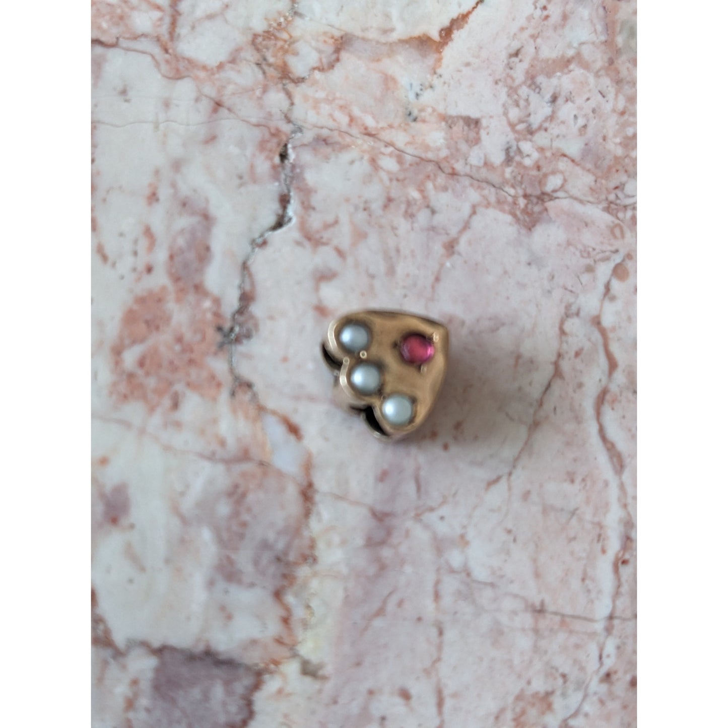 Vintage Unmarked 10k Gold Heart Shaped SLider Charm with Pink and White Stones