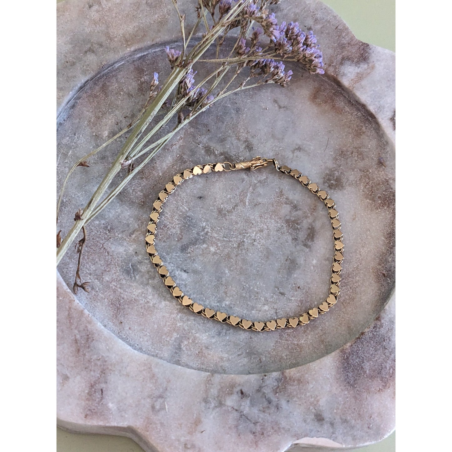 Estate 14k Yellow Gold Heart Links Chain Bracelet 7.5in