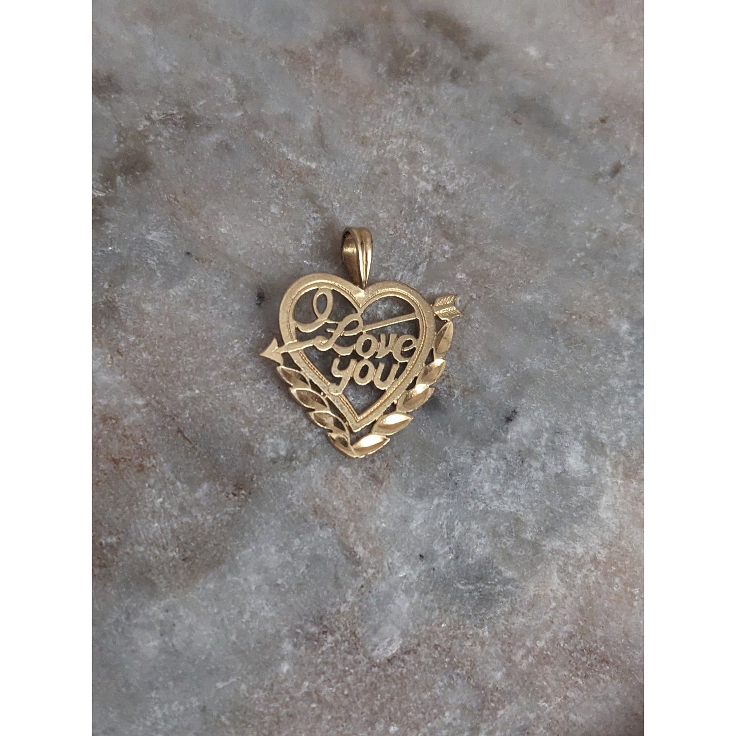 Vintage 14k Yellow Gold "I Love You" Heart Carved Charm Pendant