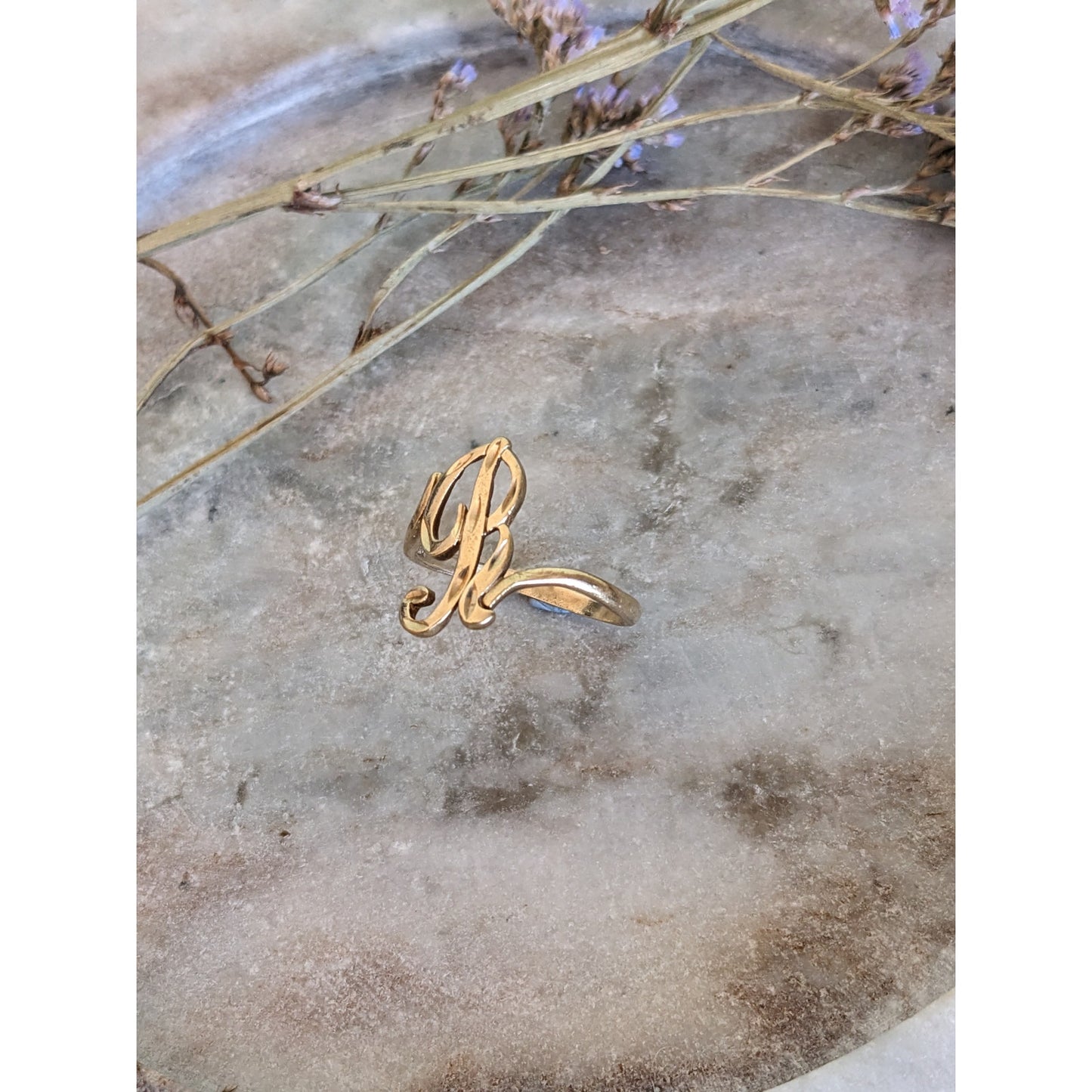 Vintage 10k Yellow Gold "B" Monogram Cursive Letter Ring Size 7.75