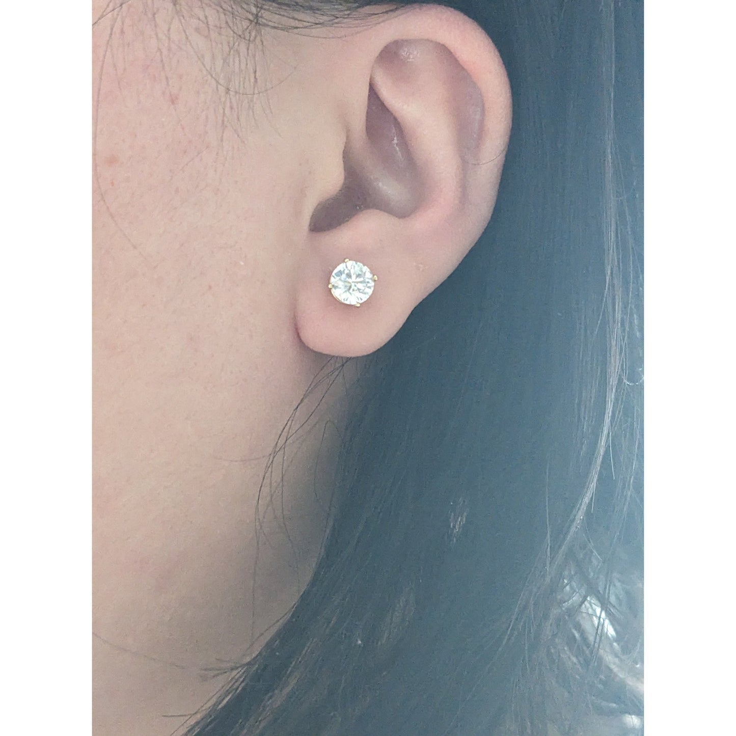 Estate 14k Yellow Gold White CZ Stones Stud Earrings