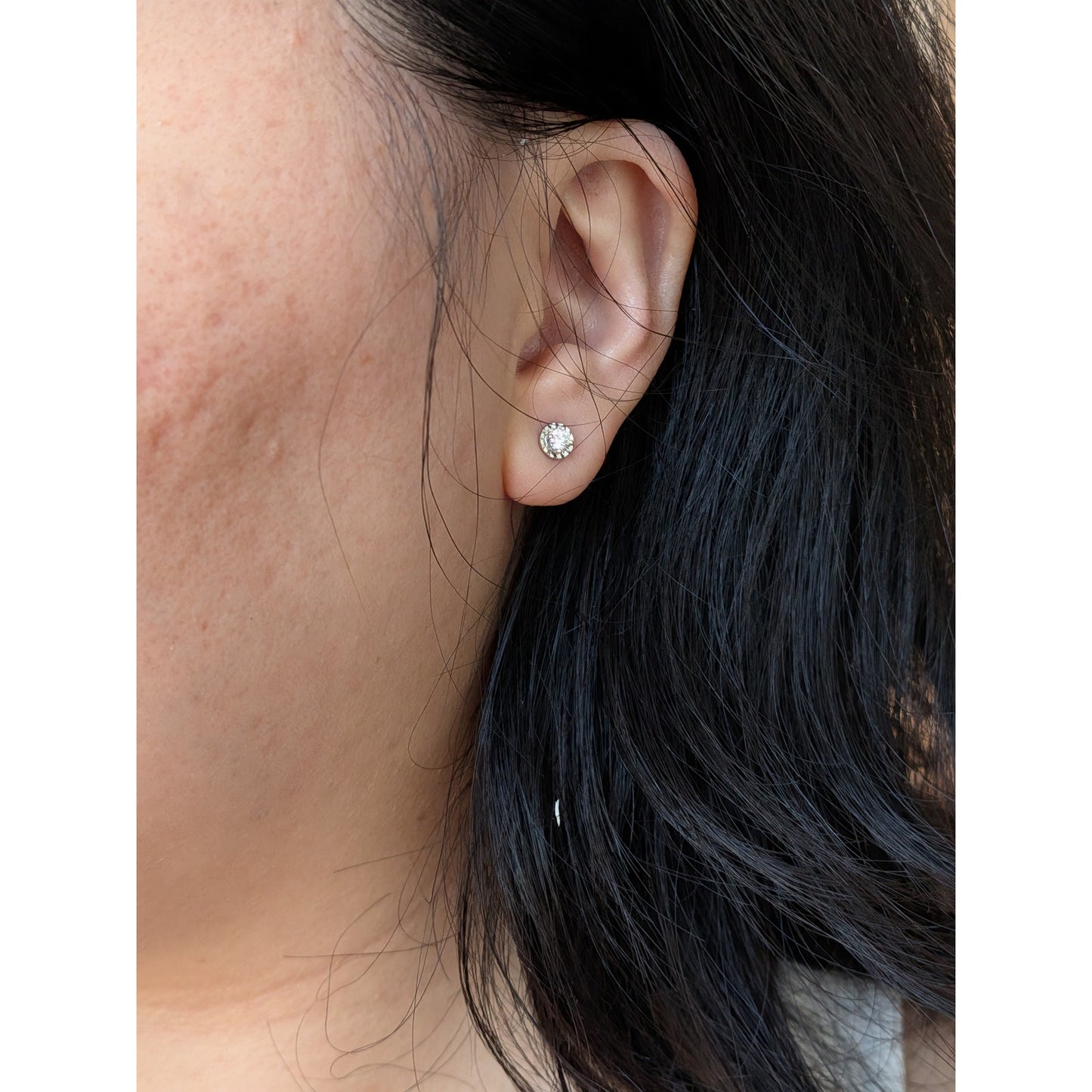 Estate 14k White Gold Illusion Studs with Diamond Center