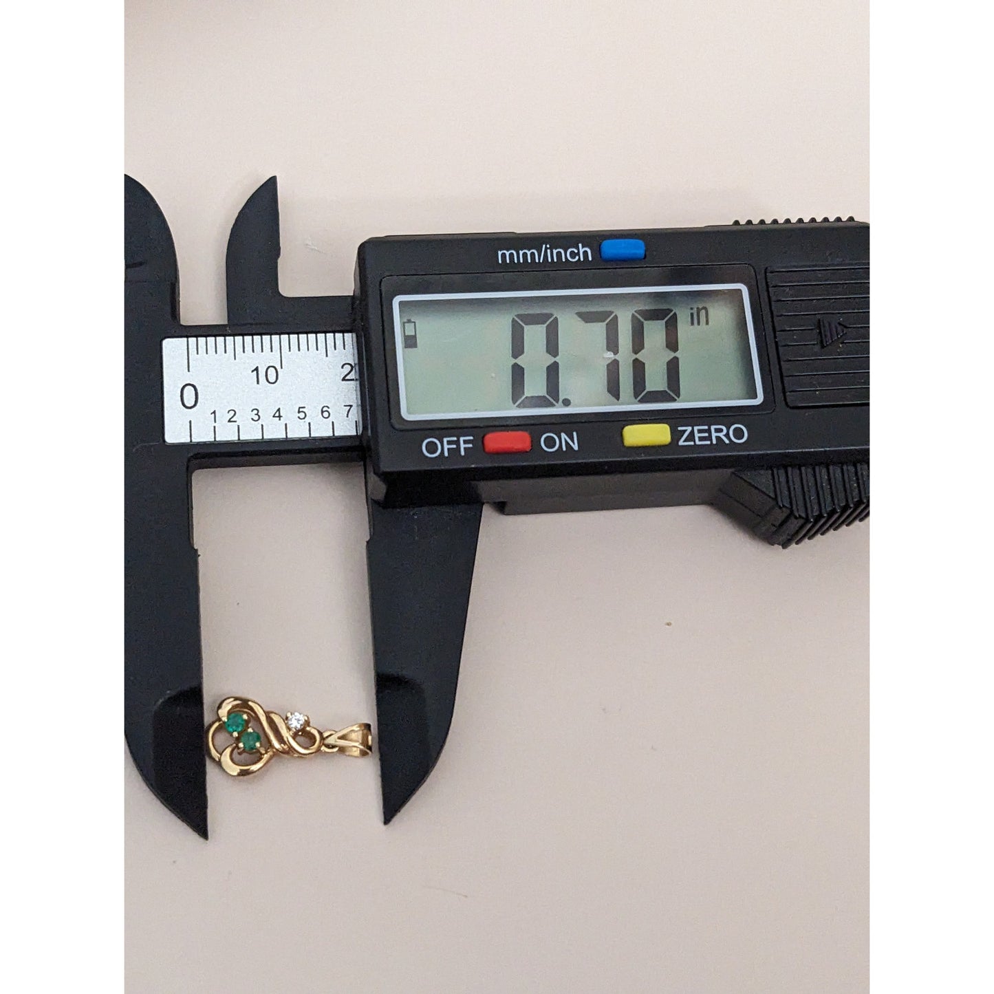 Estate 14k Yellow Gold Mini Dainty Pendant with Green and White Gems