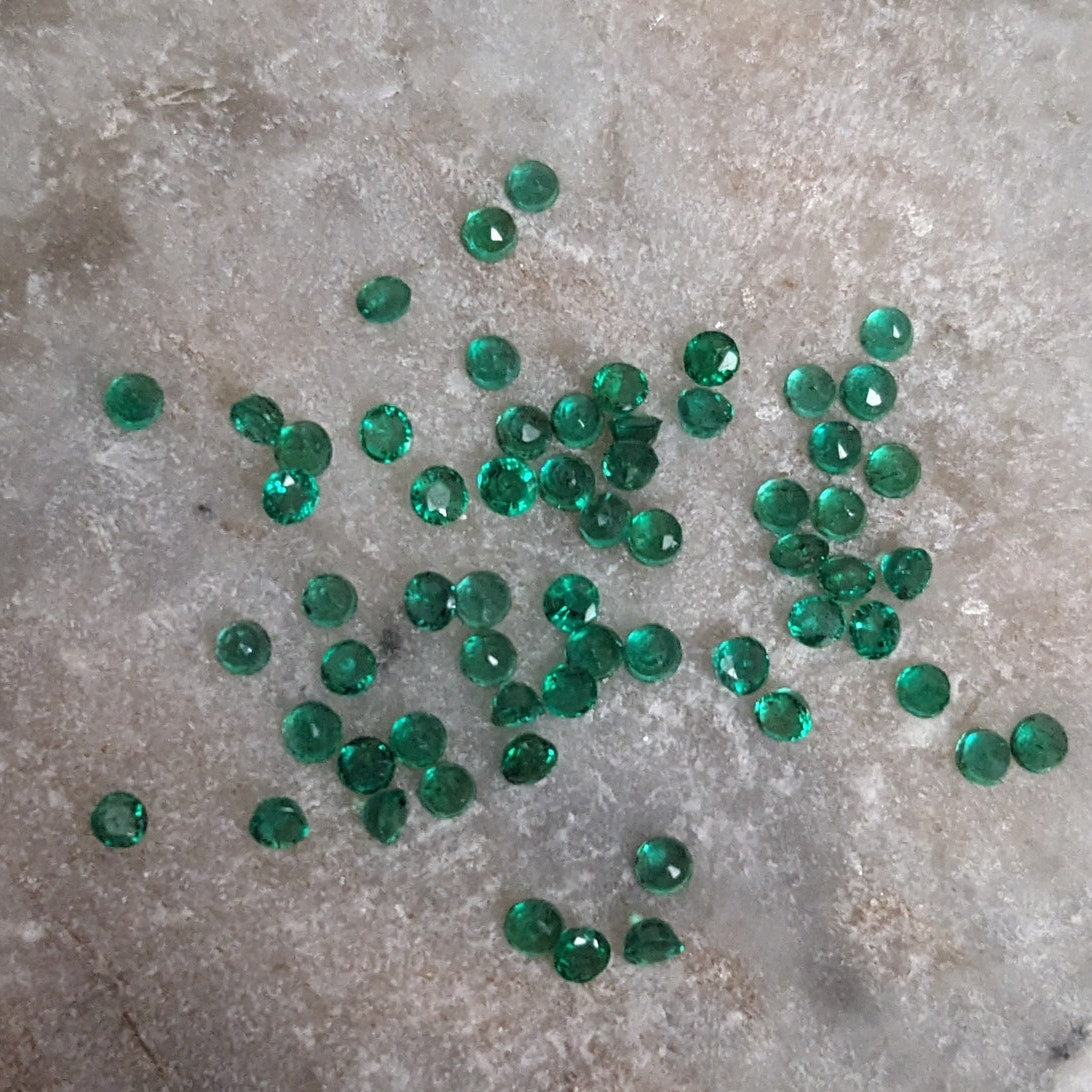 Round Cut 1.5mm Natural Emeralds Lot About 1.8 carats Total (~60 pieces)
