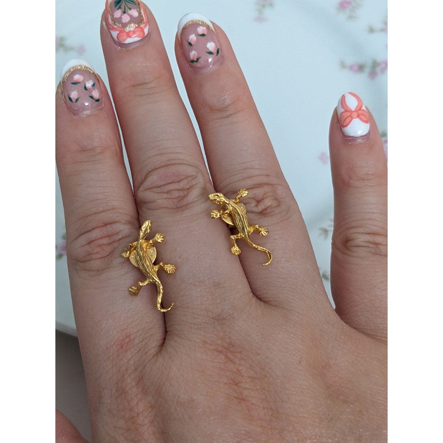 Vintage Unmarked 14k Yellow Gold Lizard Earrings