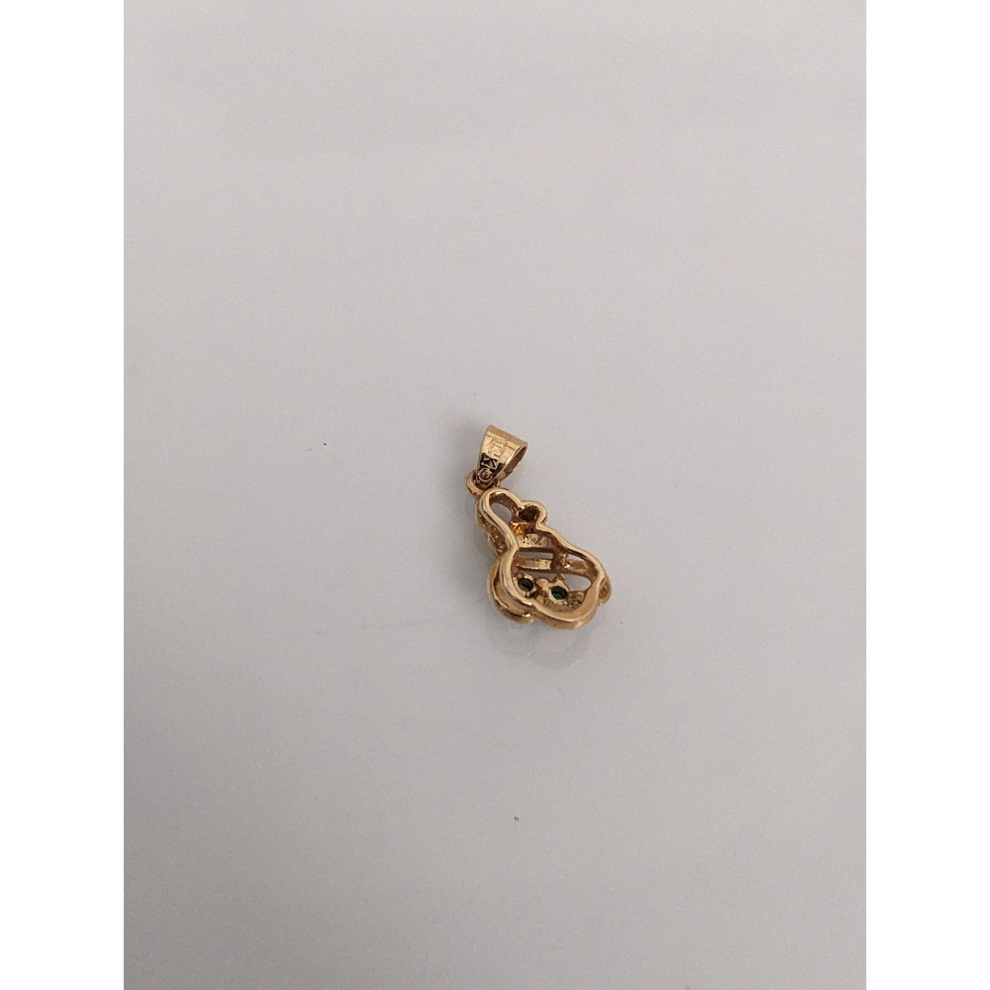 Estate 14k Yellow Gold Mini Dainty Pendant with Green and White Gems