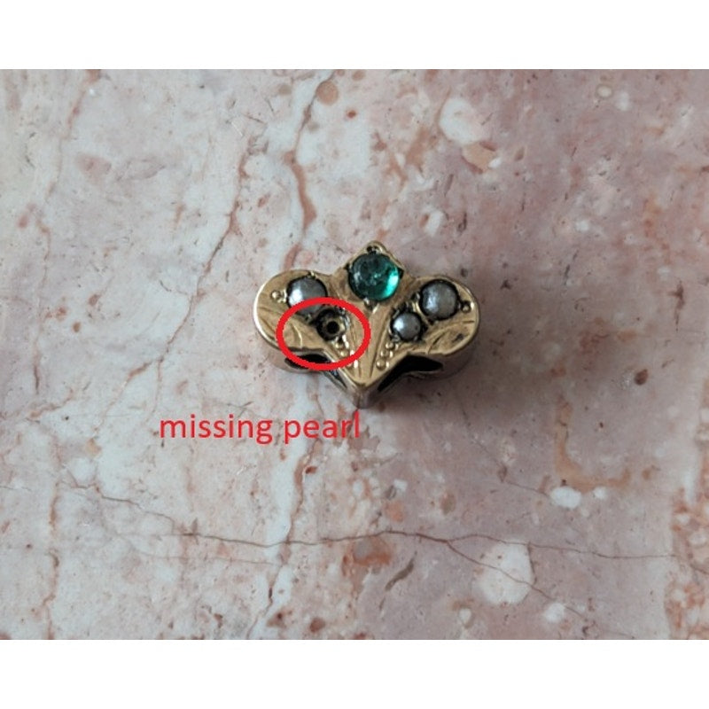 FLAW Vintage Gold Filled Slider Charm with White and Green Stone (1 missing)