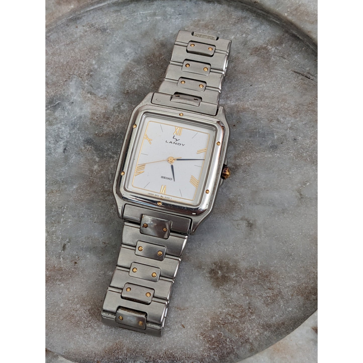 Vintage Andre Mouche Silver Tone Bangle Watch with Blue Floral Enamel Working