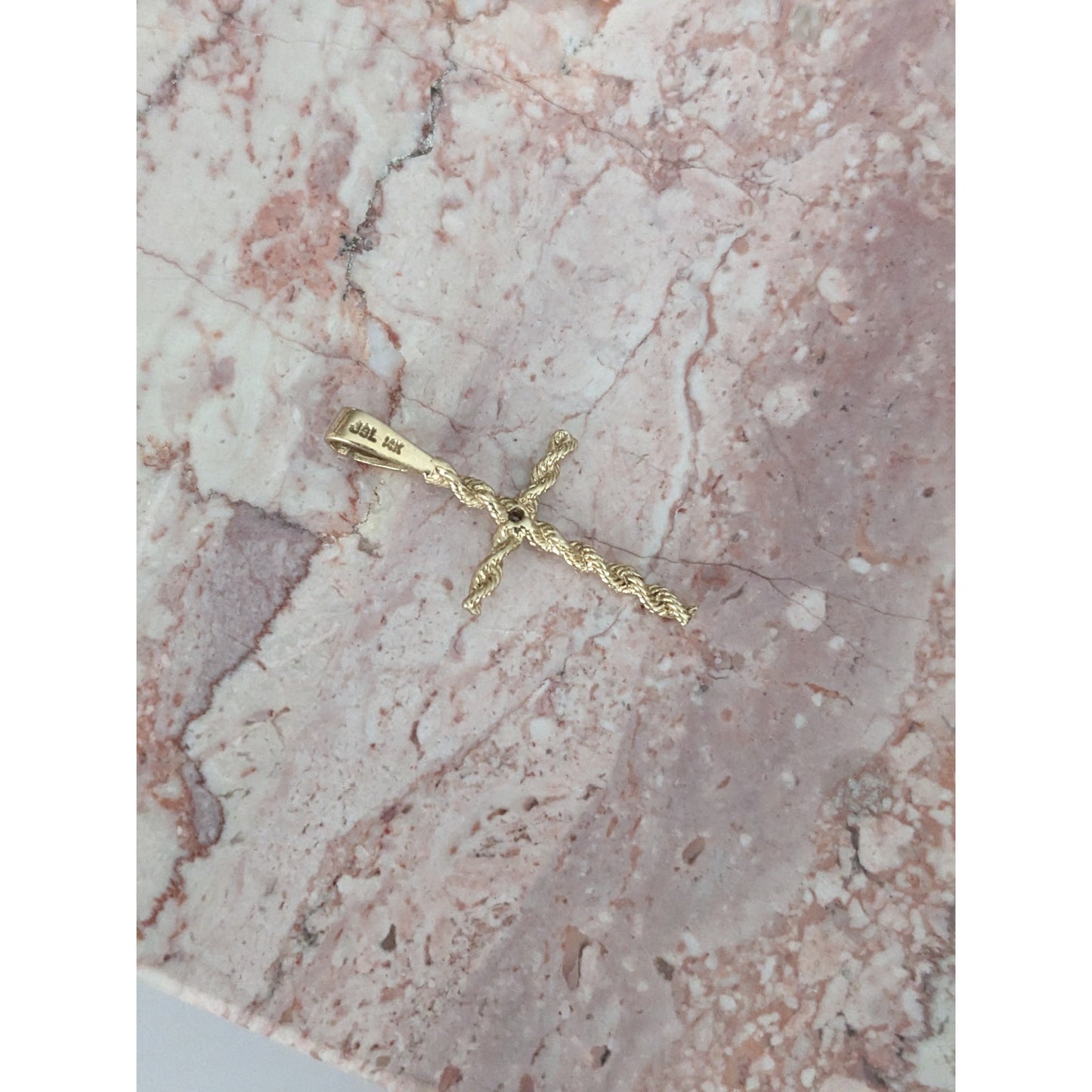 Vintage 14k Yellow Gold Twisted Rope Cross Pendant with Diamond Accent Stone
