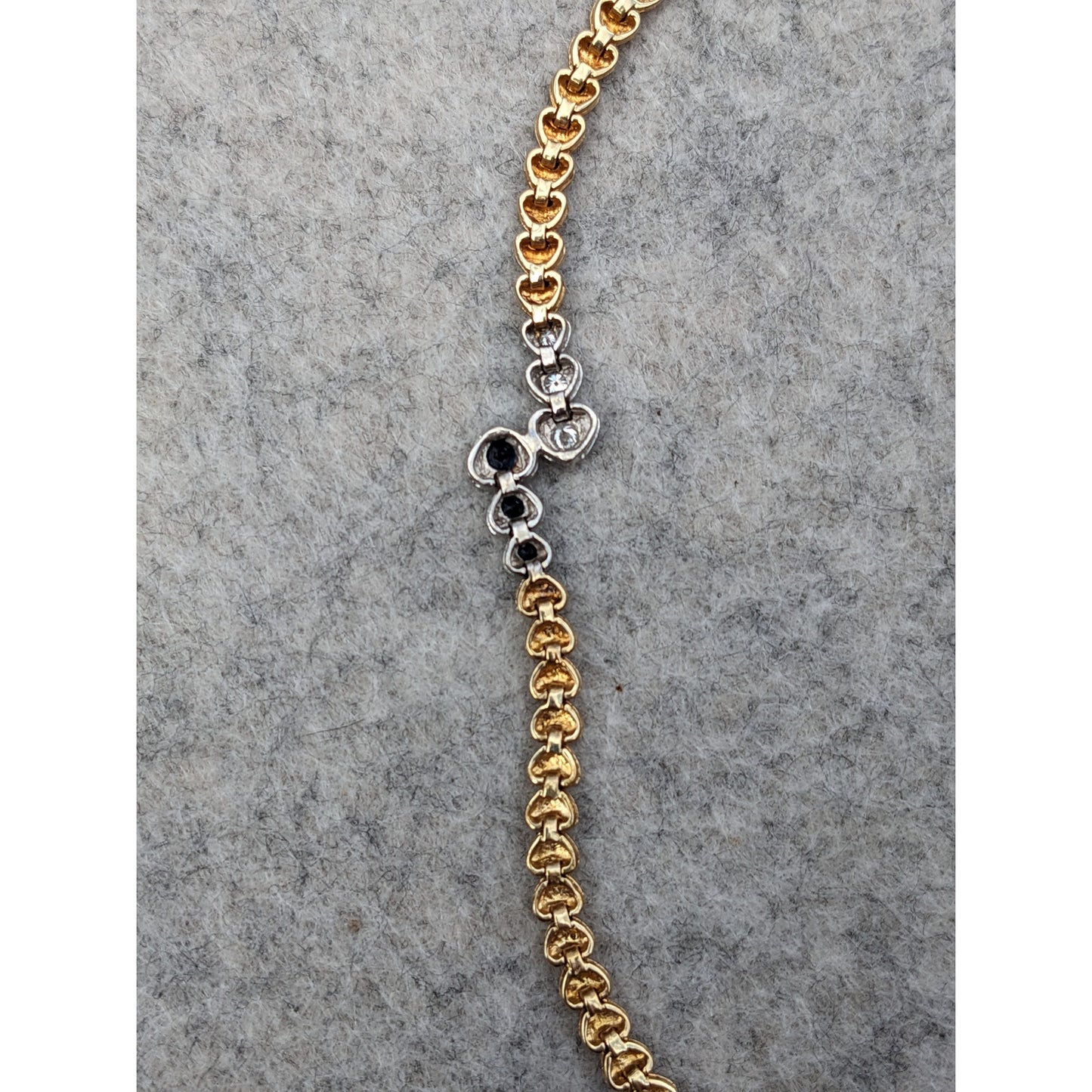 Vintage 14k Yellow Gold Heart Bracelet with Diamonds & Sapphires 7in