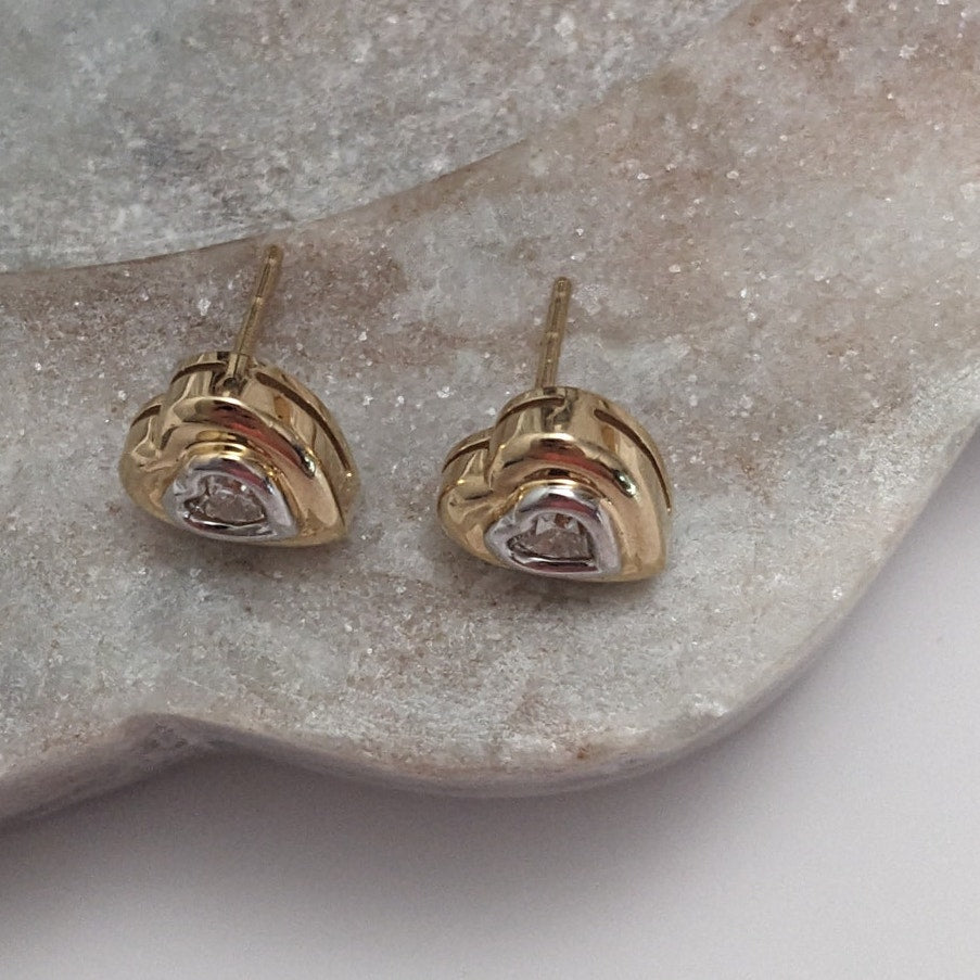Vintage UGEM 14k Yellow Gold & 0.50ct Eye Clean Diamond Heart Studs NO BACKS