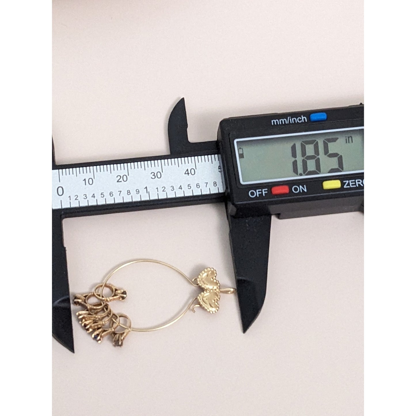 Vintage 14k Gold Double Hearts Charm Holder Pendant with 6 Mini Ring Charms