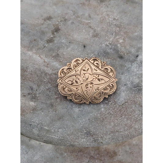 Vintage Unmarked 12k Yellow Gold Etched Engraved Convertible Pendant Brooch