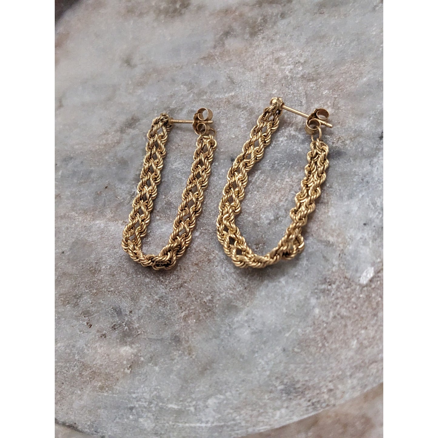 Vintage 14k Yellow Gold Rope Chain Loop Earrings