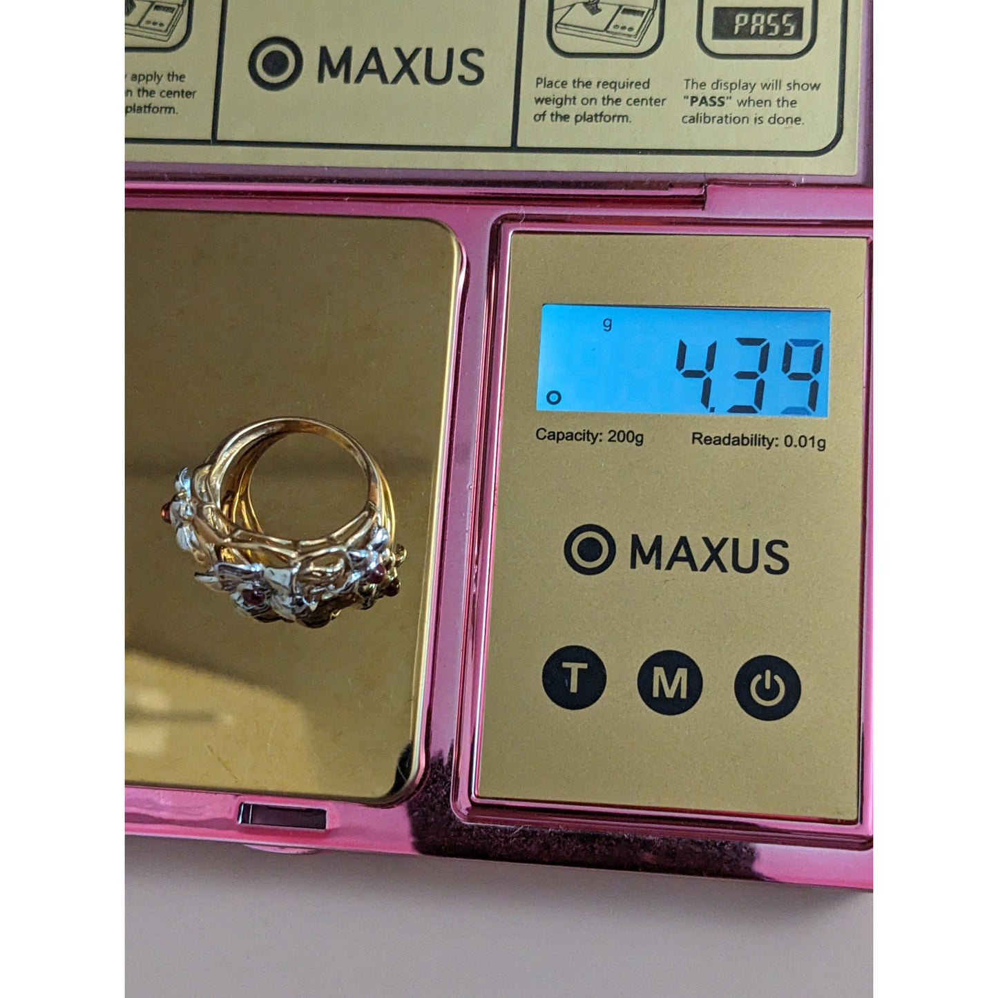 Estate 14k Yellow and White Gold Flower Ring with Pink Gems Size 5 US
