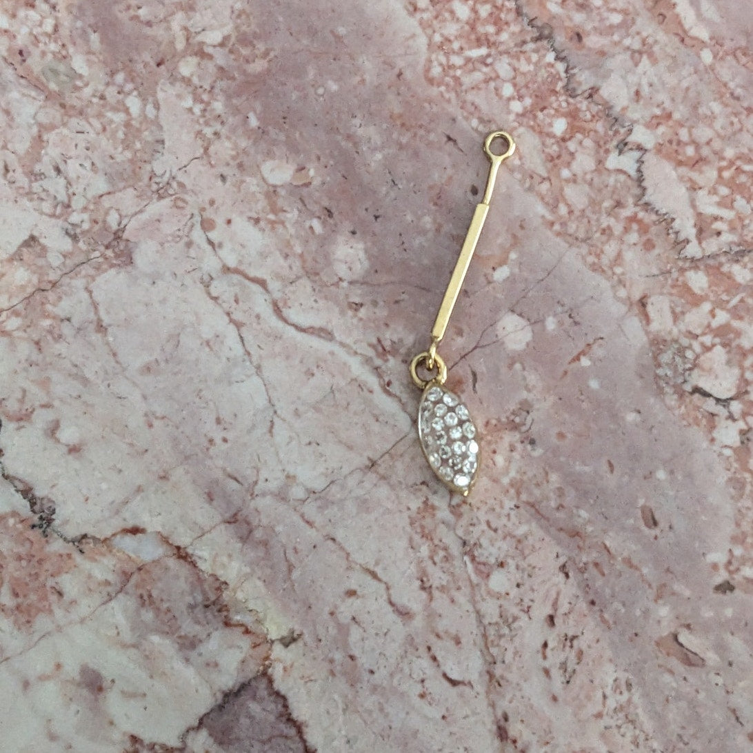 Vintage Unmarked 14k Yellow Gold Pave Diamond Teardrop Dangle Charm Finding