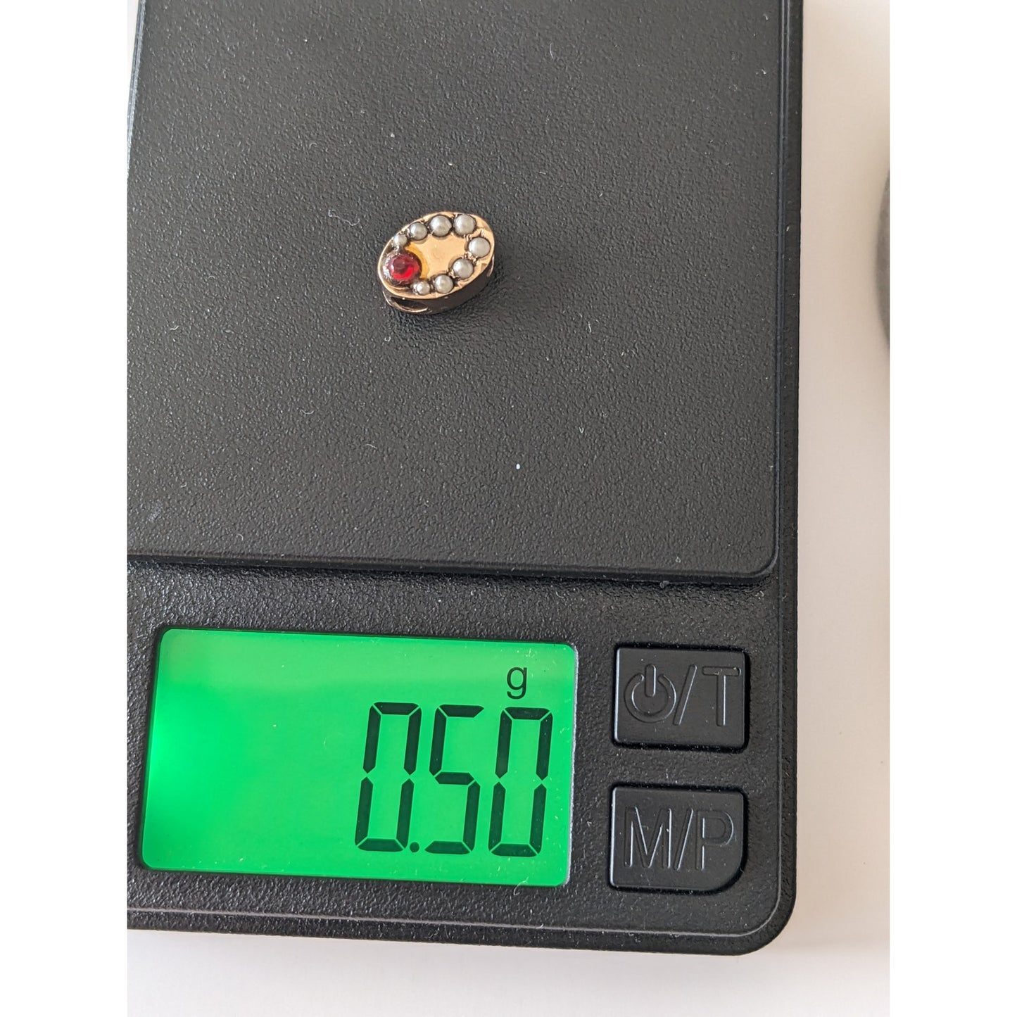 Vintage Unmarked 10k Gold Oval Slider Charm with Pink and White Stones