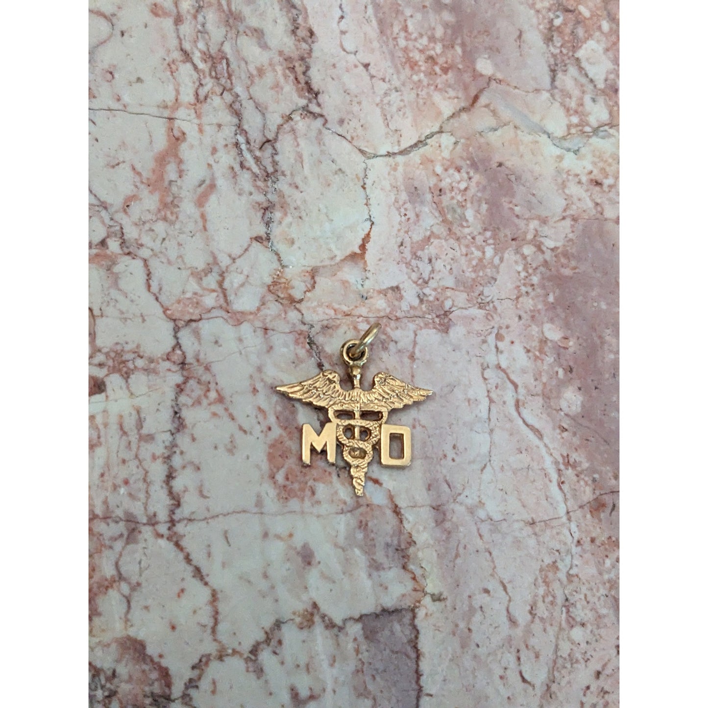Estate 14k Yellow Gold MD Caduceus Medical Symbol Charm Pendant