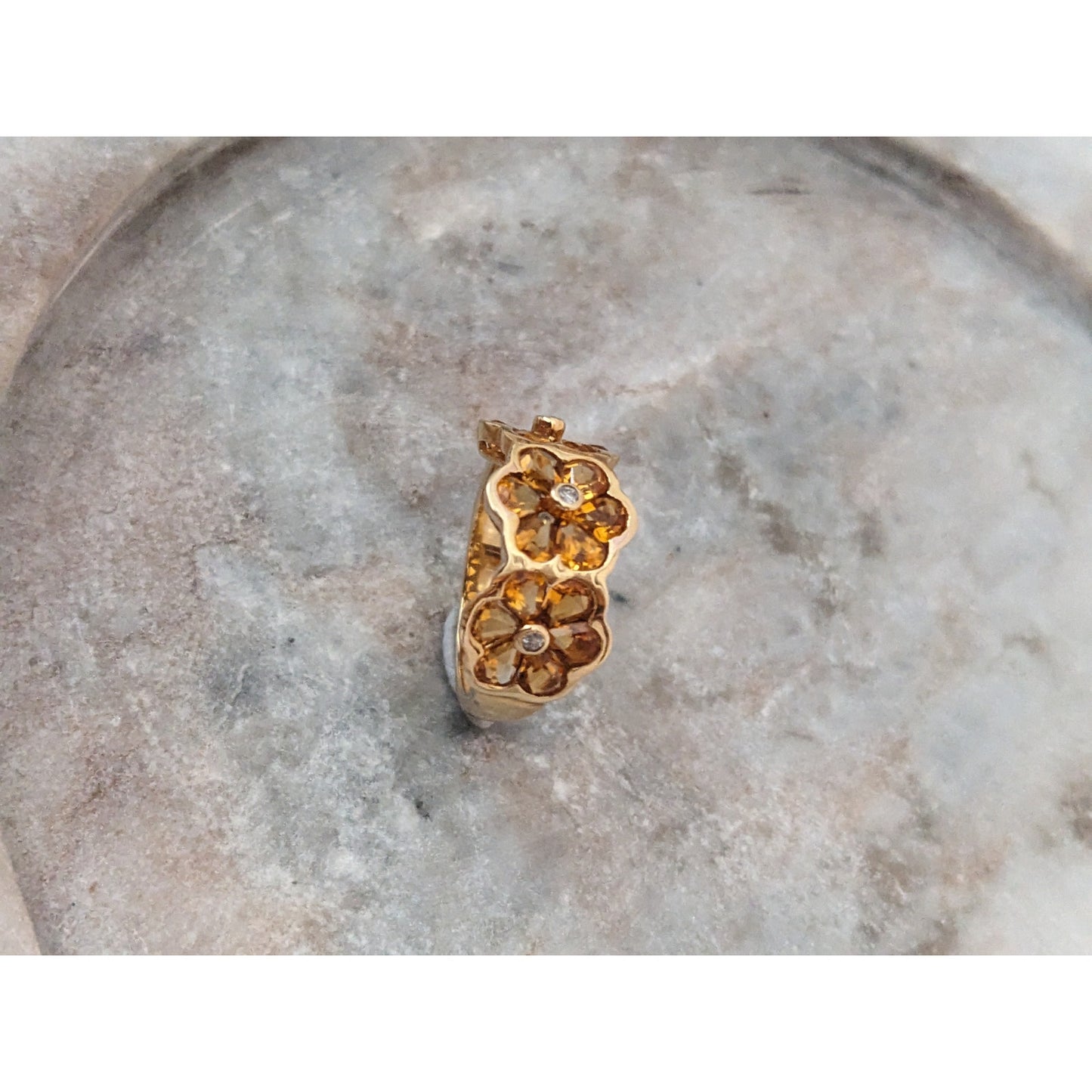 Estate 14k Yellow Gold Triple Citrine Flower Ring Size 6.5 US