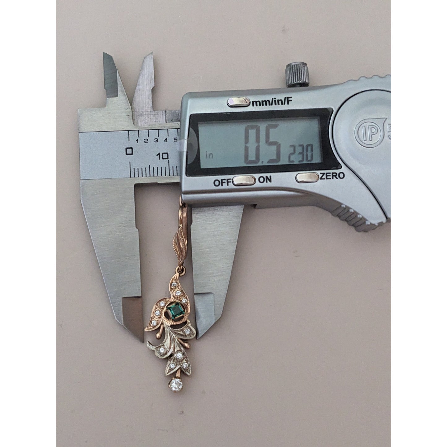 Vintage 1990s 14k Gold USSR Ring Size 9 & Earring Lab Emerald Natural Diamonds