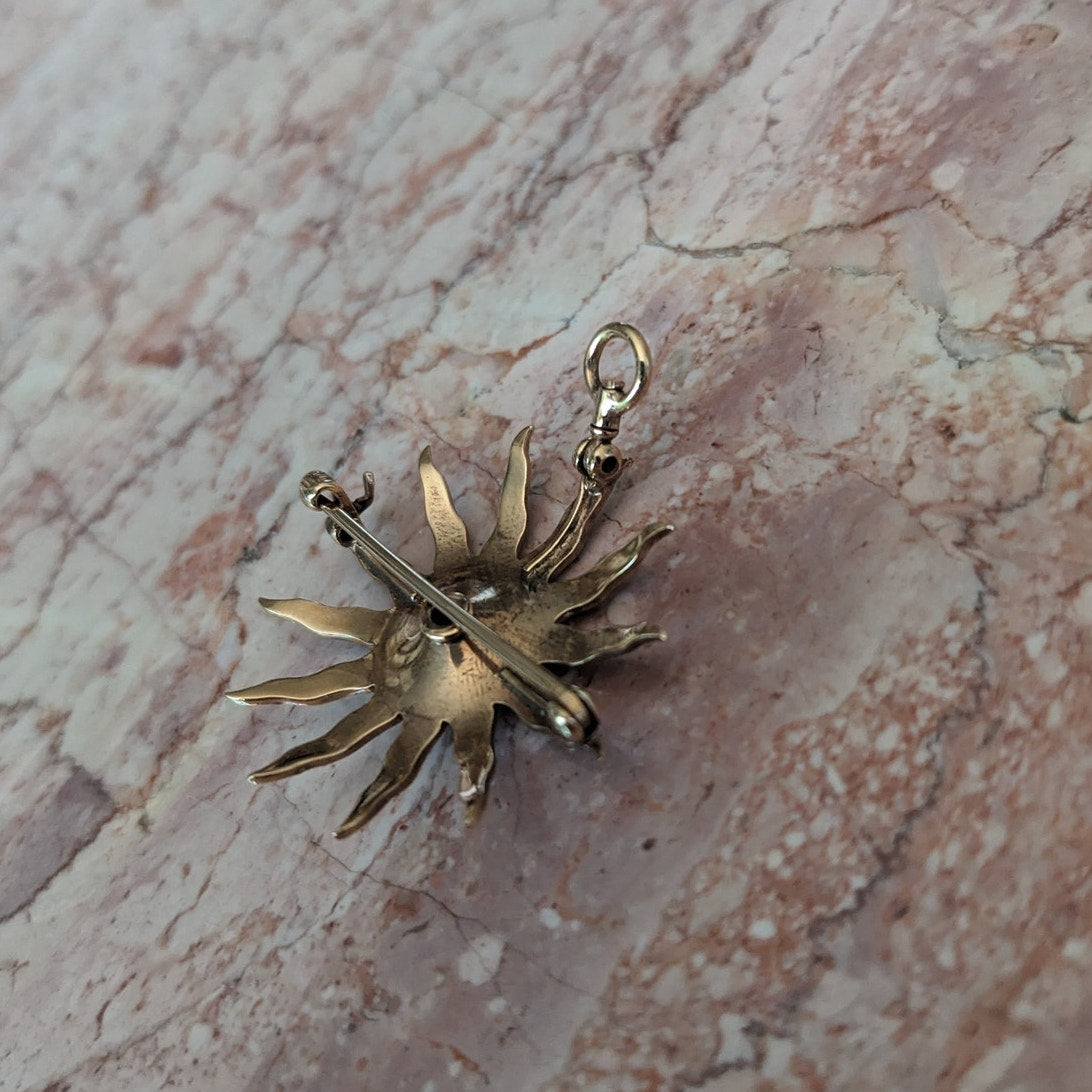 Vintage 10k Gold Starburst Sun with Seed Pearls Brooch / Pendant