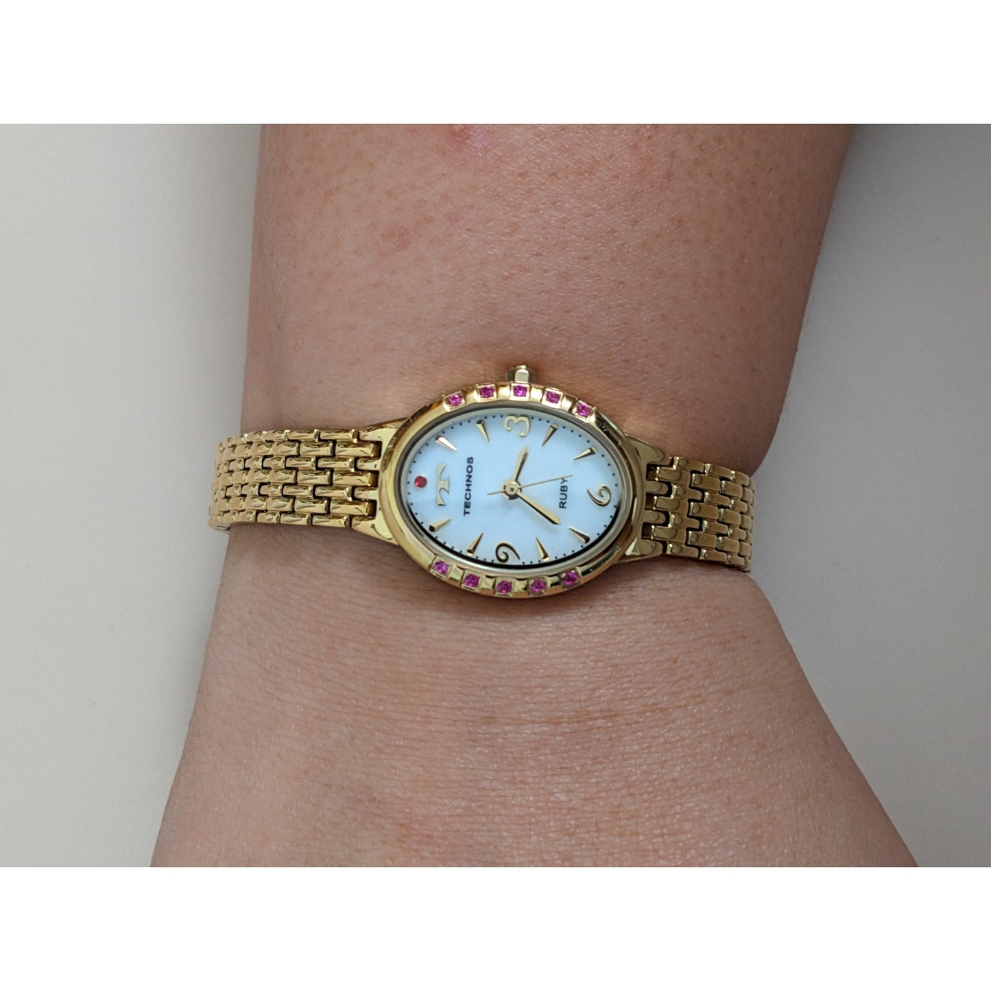 Vintage Andre Mouche Silver Tone Bangle Watch with Blue Floral Enamel Working