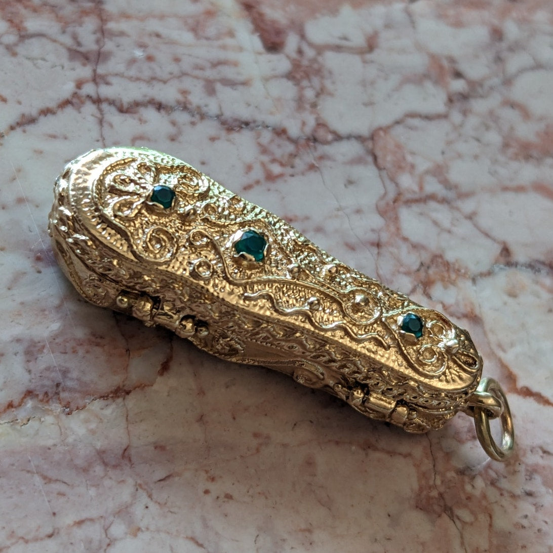 Vintage Unmarked 14k Intricate Violin Case Locket Movable Violin Charm Pendant